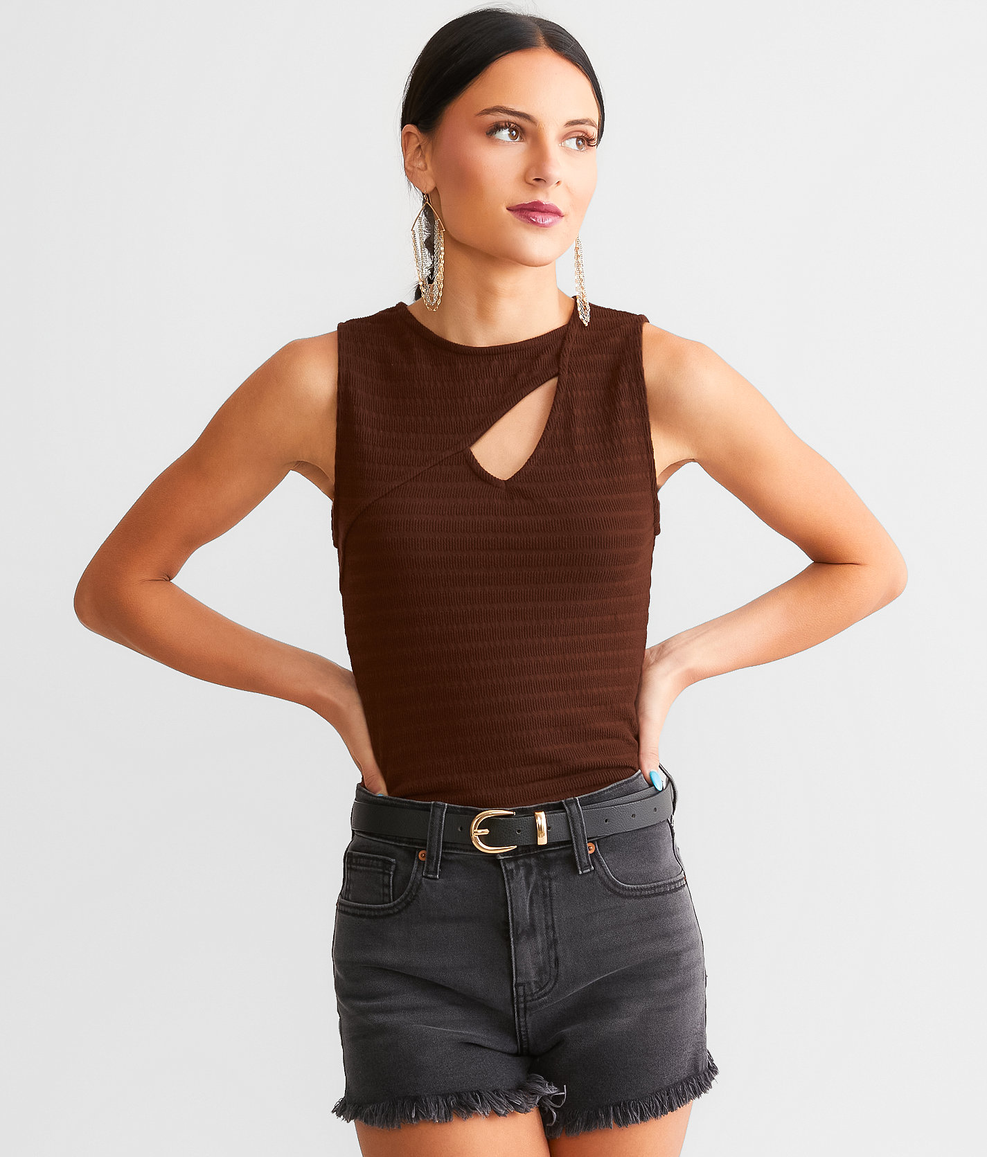 red by BKE Textured Knit Tank Top - Women's Tank Tops in Rum Raisin