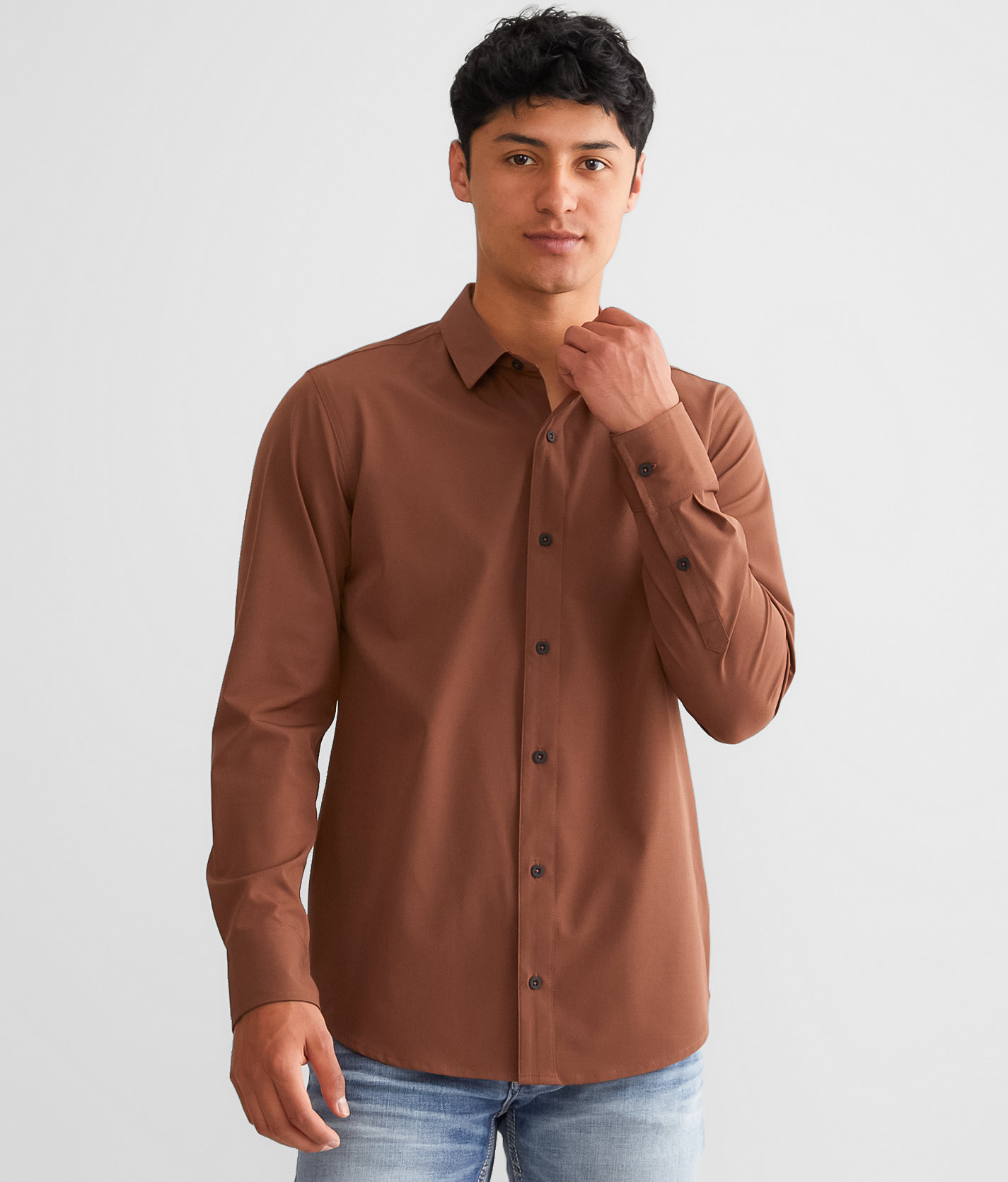 Departwest Striped Performance Stretch Shirt - Men's Shirts in Cinnamon