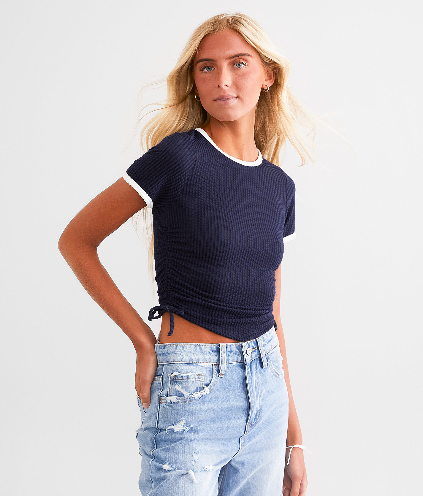 FITZ + EDDI Hanky Ribbed Top - Women's Shirts & Blouses in Navy