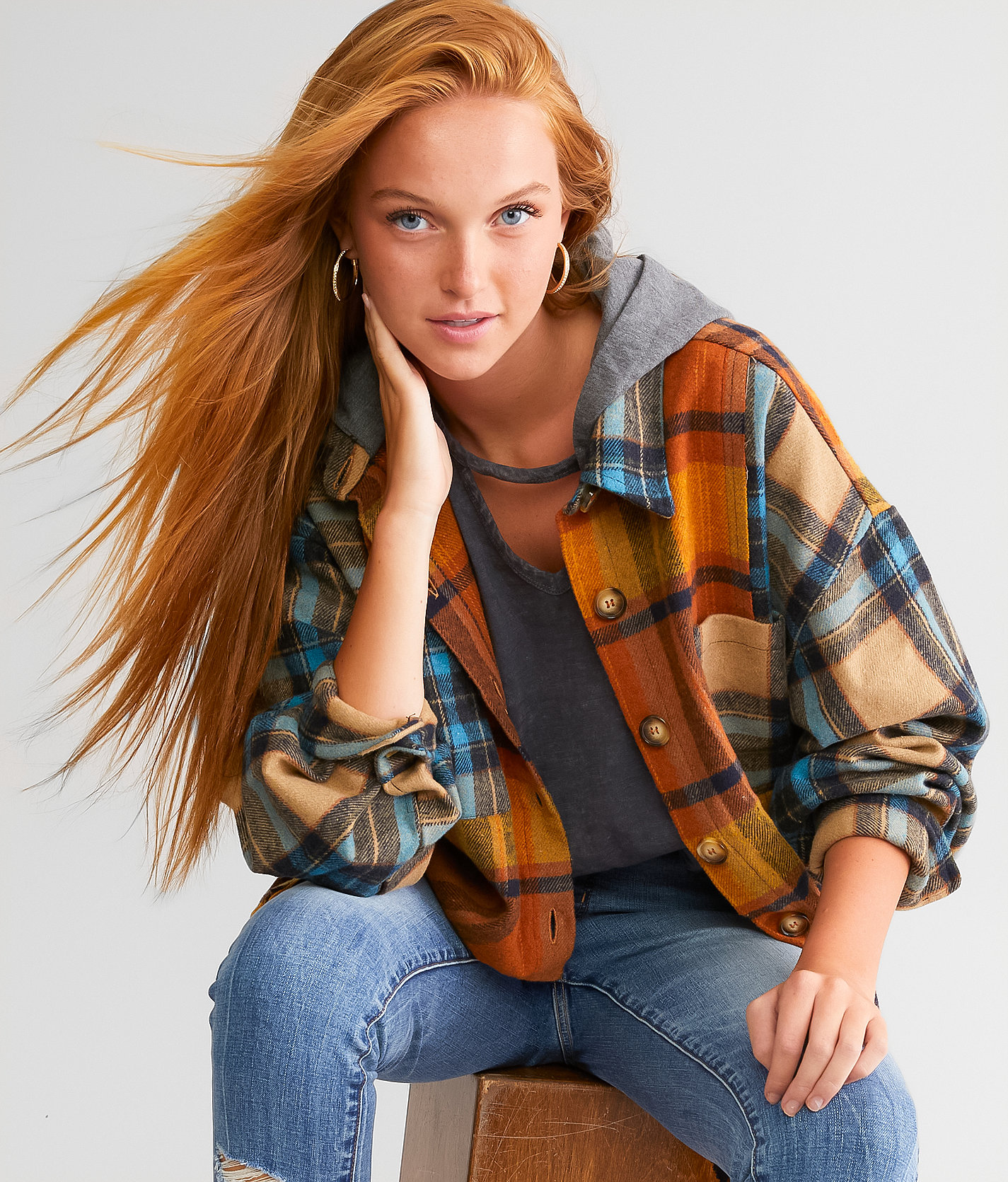 BKE Flannel Hooded Shacket - Women's Coats & Jackets in Multi