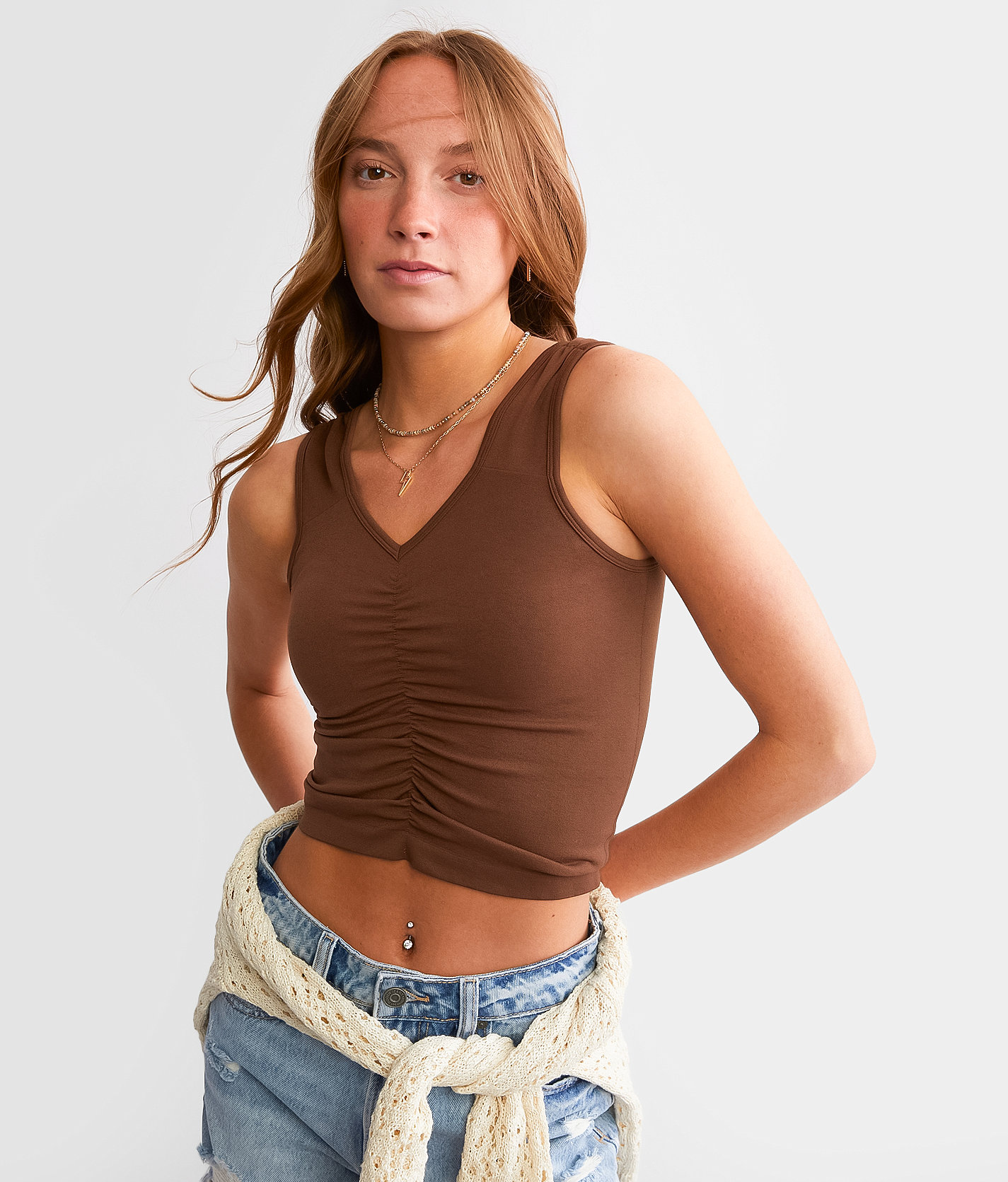 FITZ + EDDI Ruched 2 Way Tank Top - Women's Tank Tops in Cocoa Brown