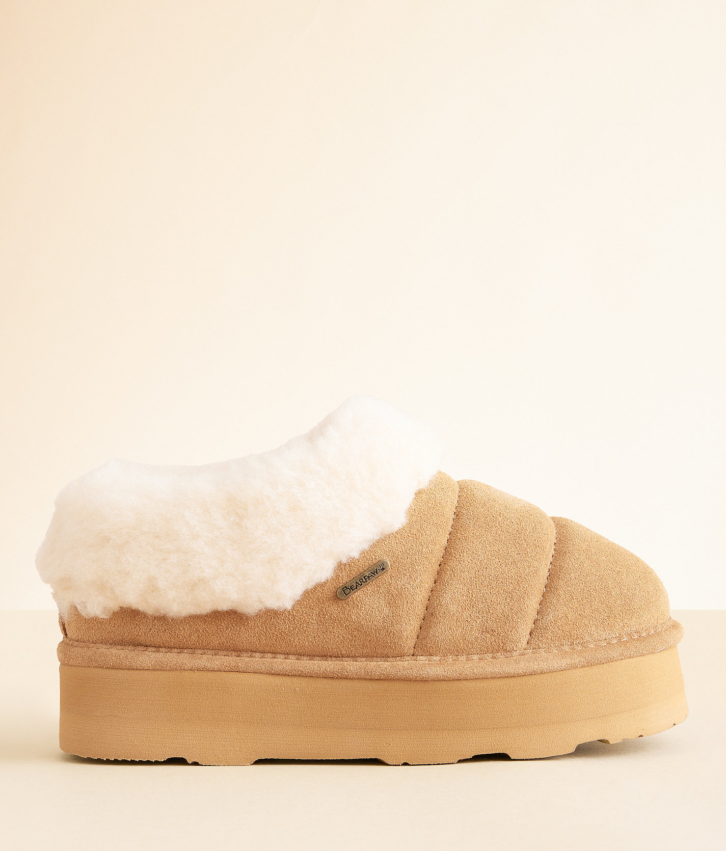 Bearpaw Ari Platform Leather Slipper - Women's Shoes in Iced Coffee Solid