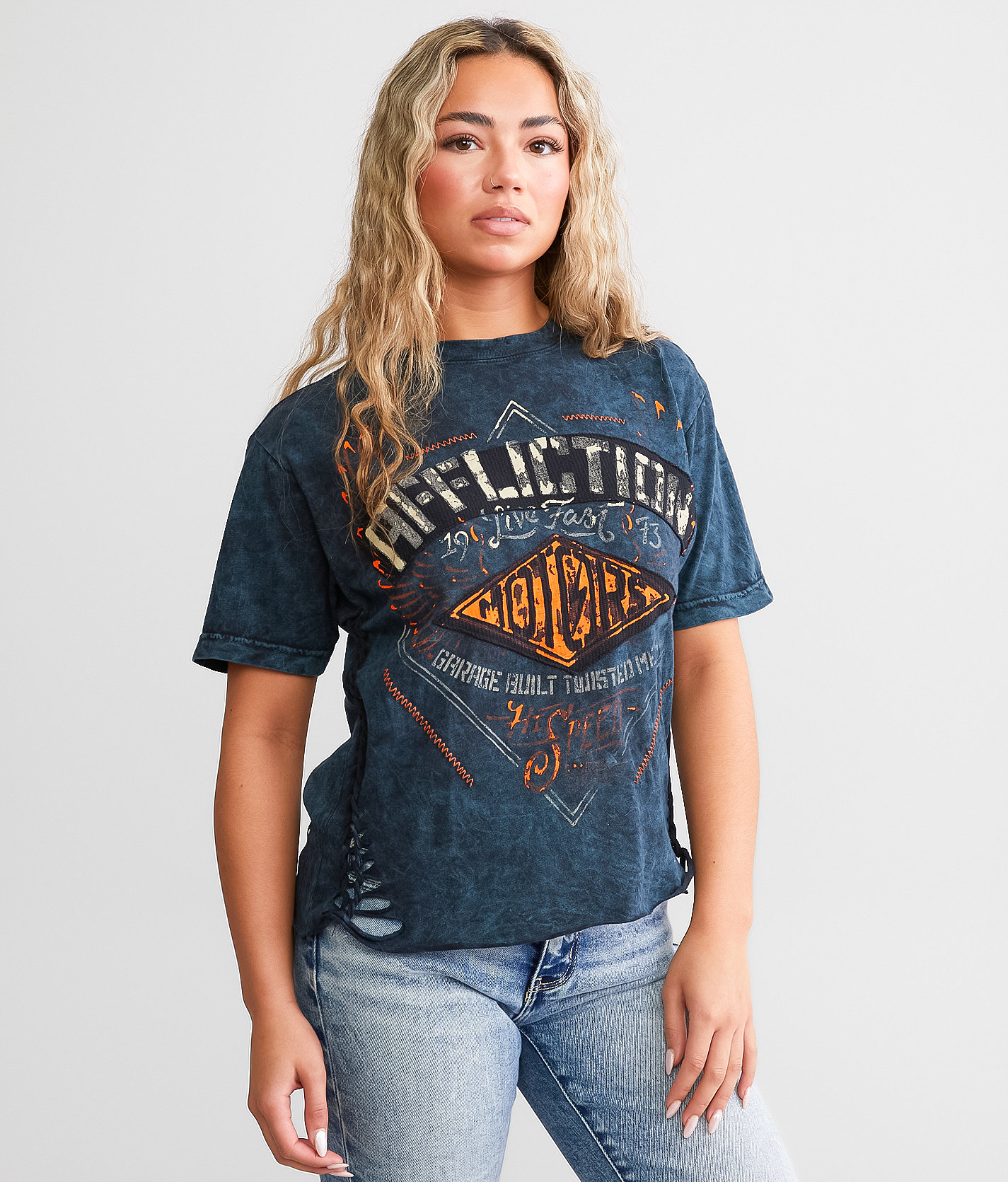 Affliction American Customs Hi Speed T-Shirt - Women's T-Shirts in Black Lava Wash