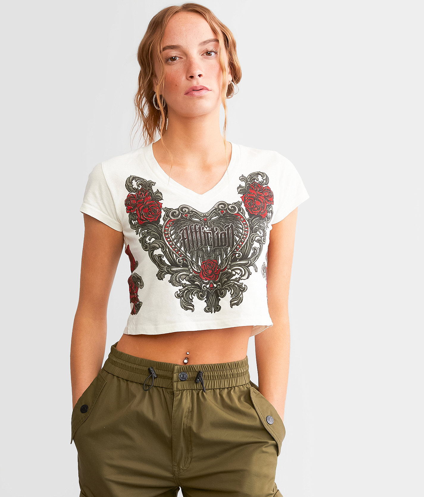Affliction Florelica Cropped T-Shirt - Women's T-Shirts in Vintage White