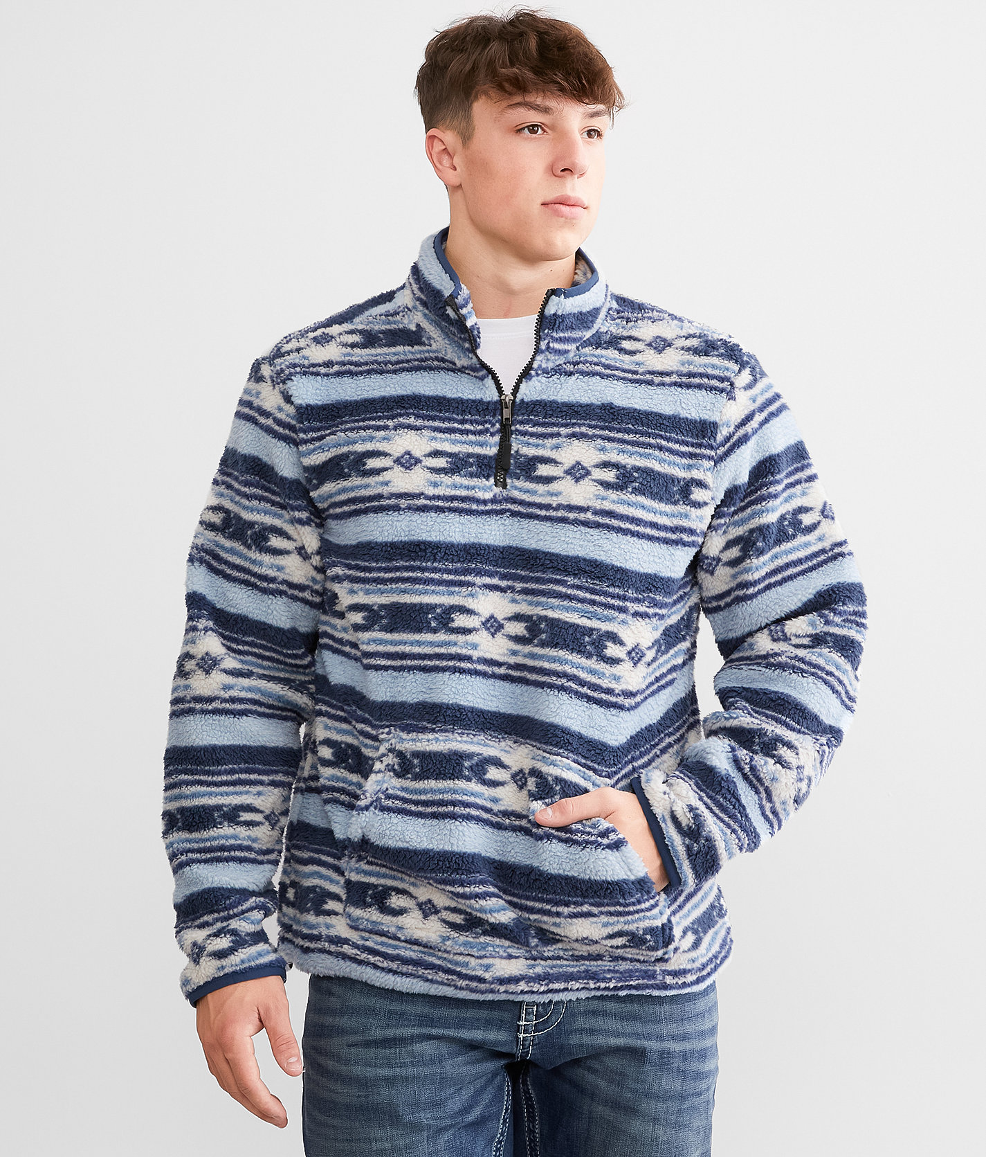 Rock & Roll Denim Southwestern Sherpa Pullover - Men's Sweatshirts in Indigo