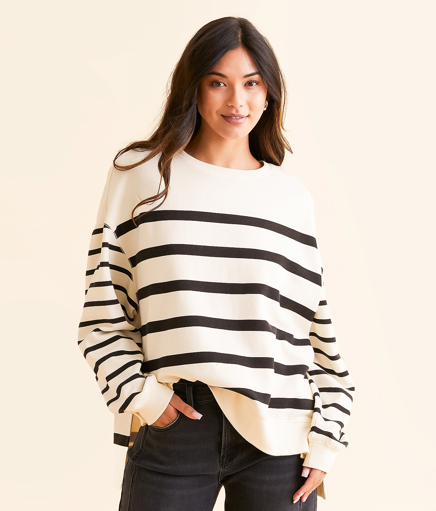 White Crow Lucille Striped Pullover - Women's Sweatshirts in Sandstone