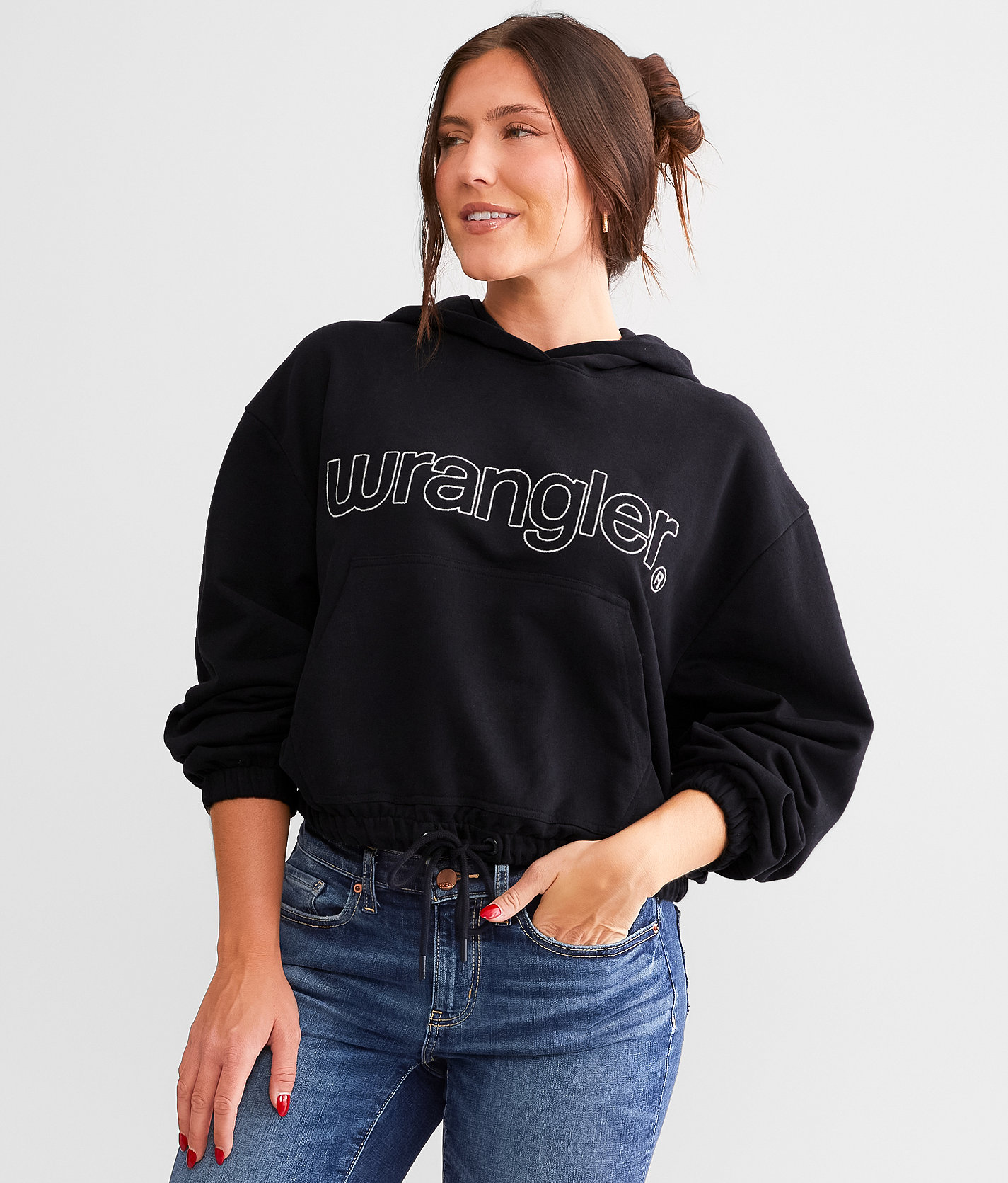 Wrangler® Embroidered Logo Hoodie - Women's Sweatshirts in Black