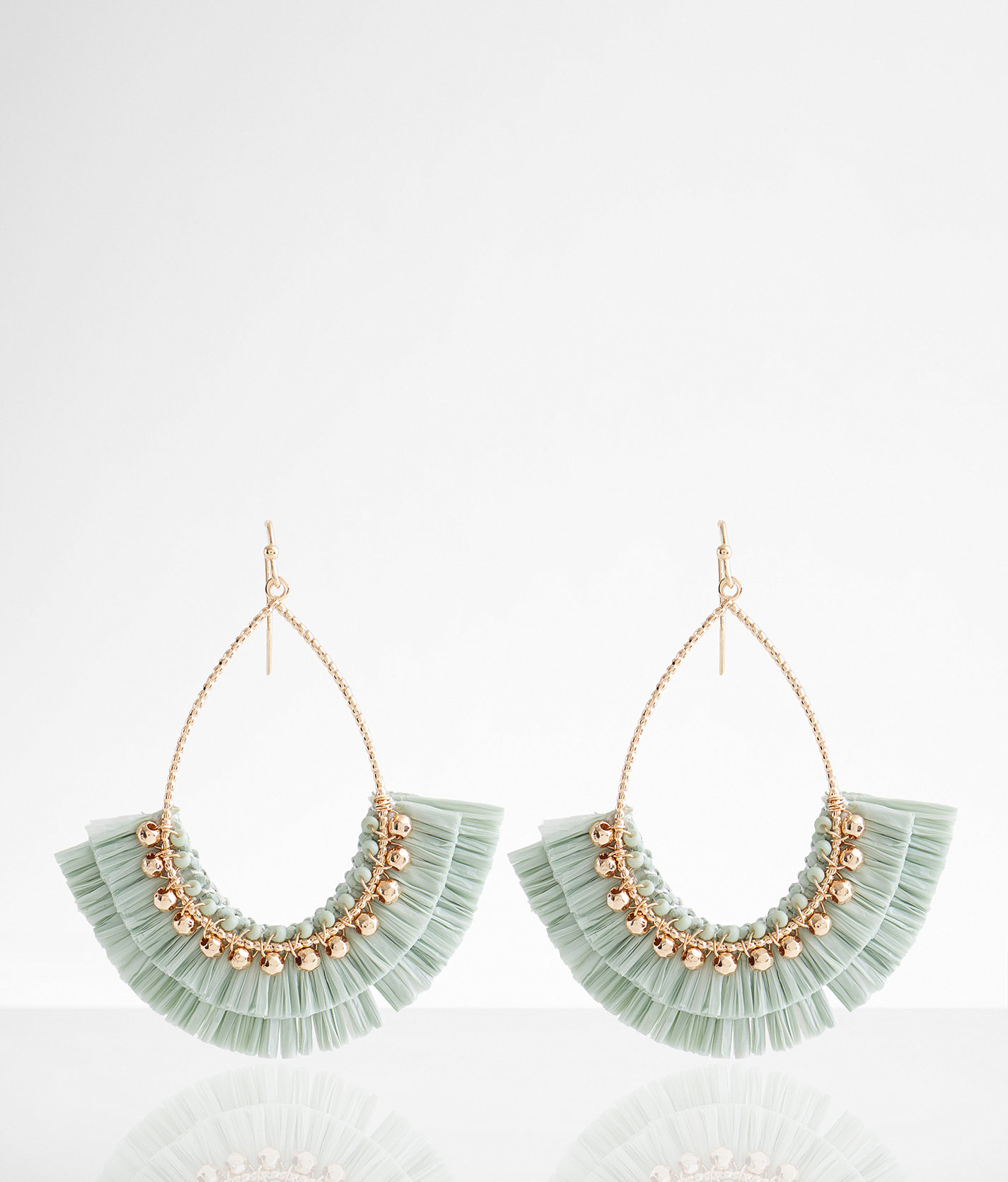 boutique by BKE Raffia Fringe Drop Earring - Women's Jewelry in Gold Sage
