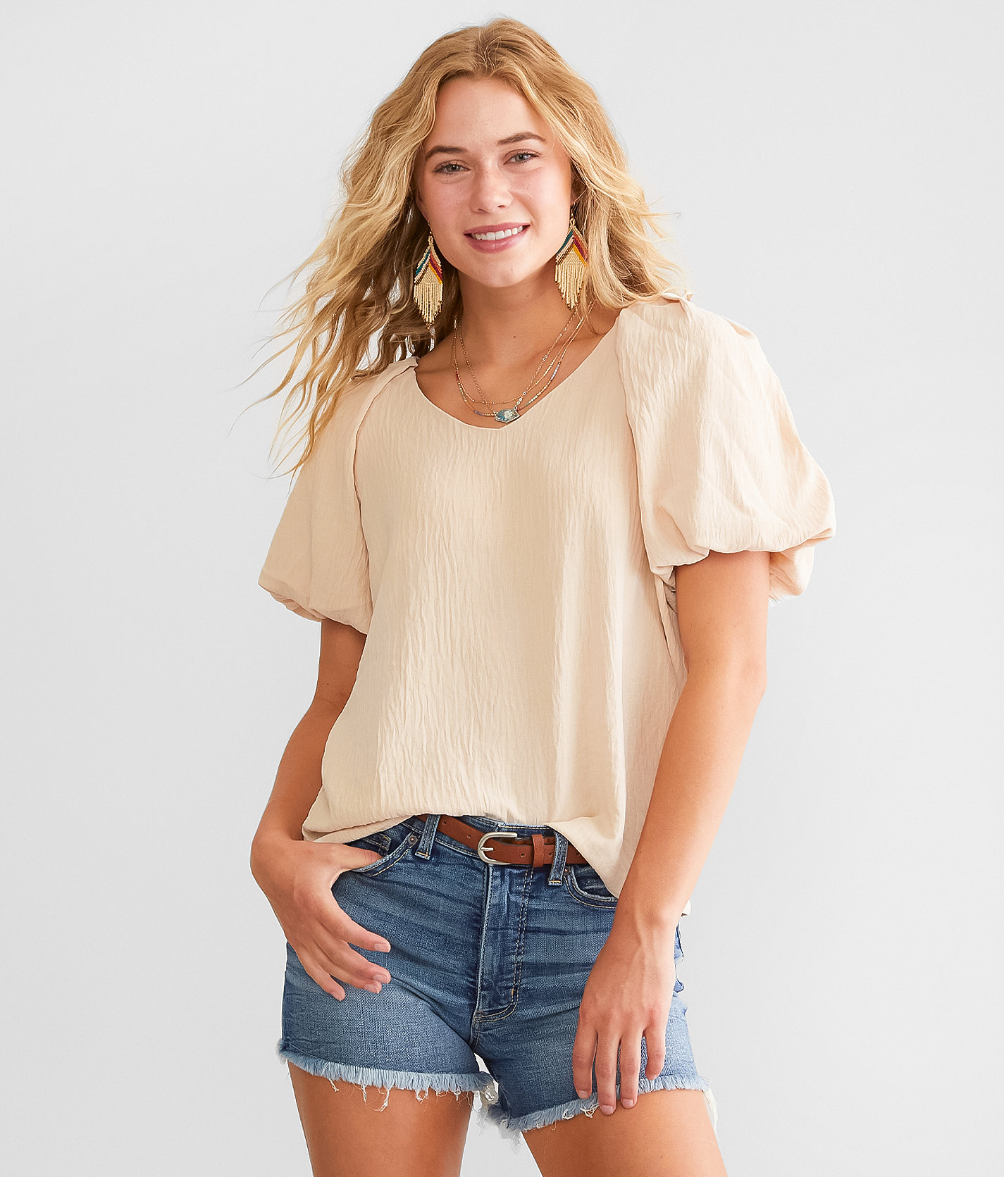 Daytrip Bubble Sleeve Top - Women's Shirts & Blouses in Cream