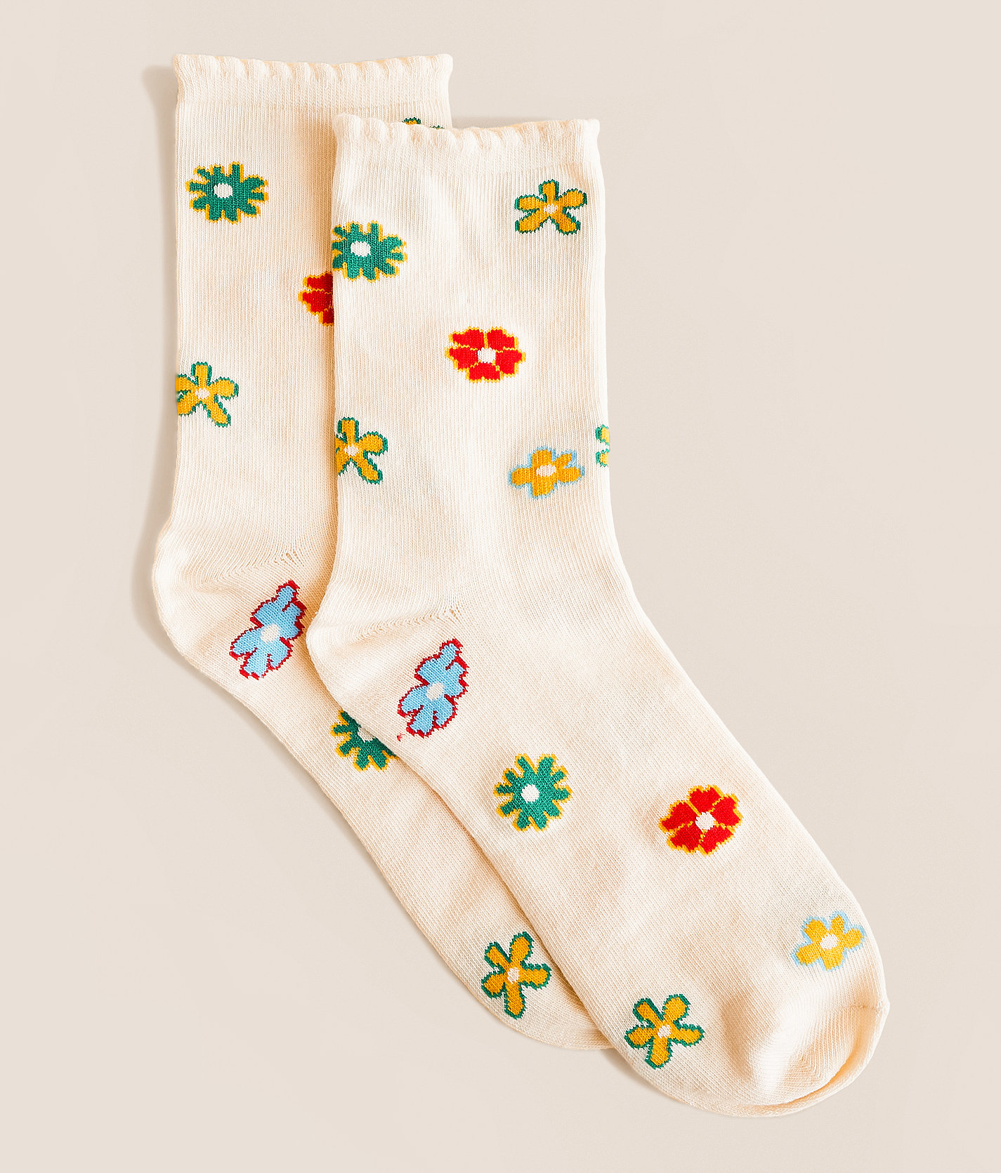BKE Floral Ruffle Boot Socks - Women's Socks in Cream Multi