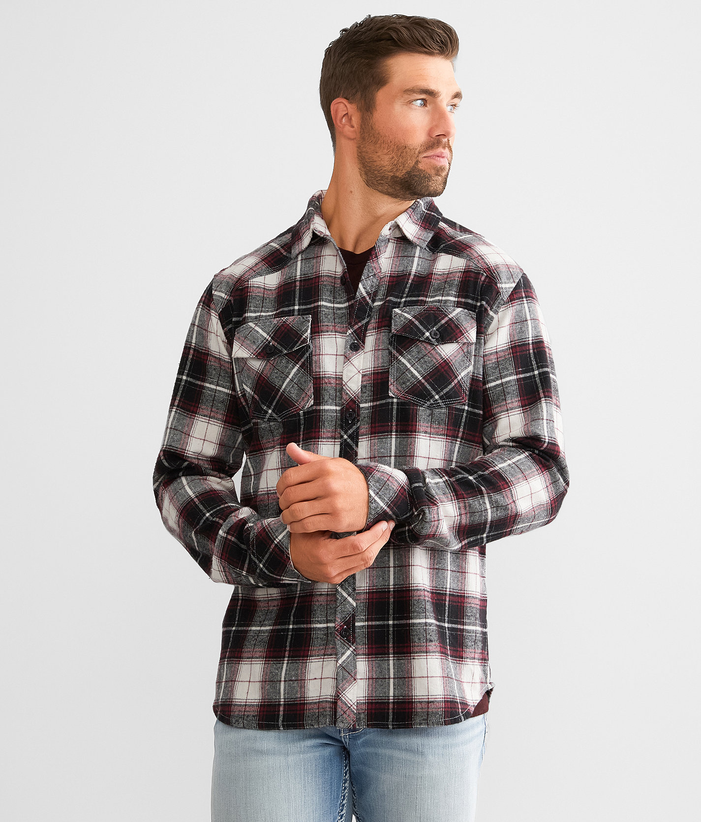 Reclaim Flannel Athletic Shirt - Men's Shirts in White Burgundy