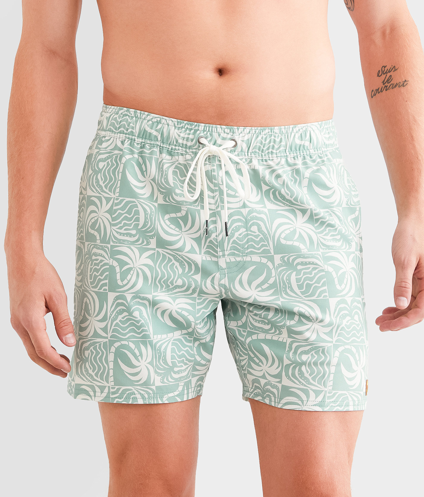 RVCA Exotica Stretch Swim Trunks - Men's Swimwear in Granite Green
