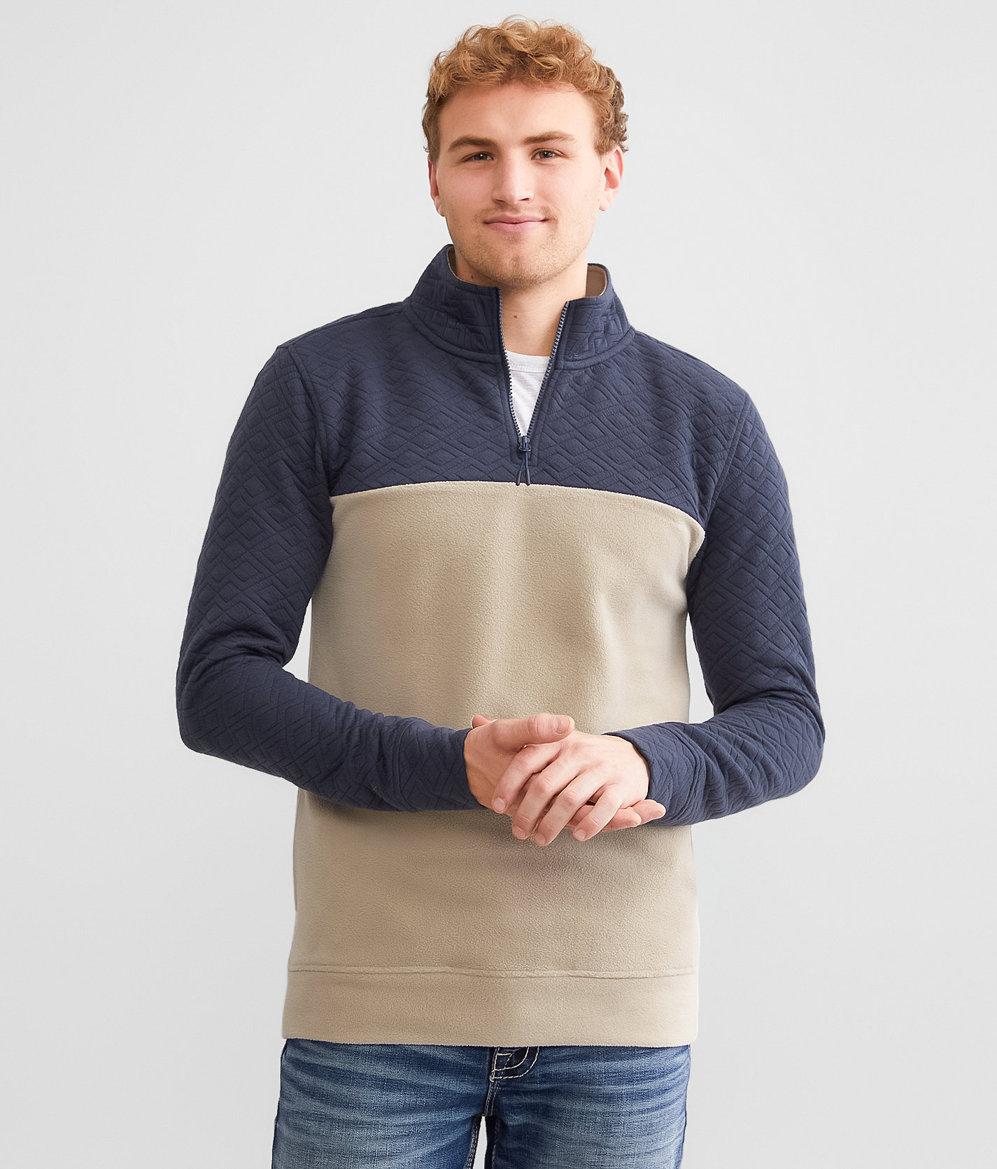 Departwest Quarter Zip Fleece Pullover - Men's Sweatshirts in Navy Blue