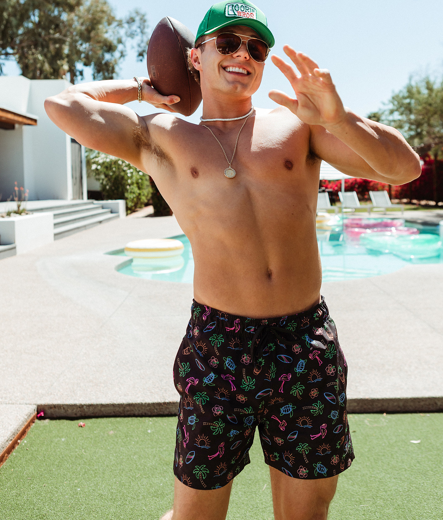 Maven Co-op Tropical Neon Stretch Swim Trunks - Men's Swimwear in Black