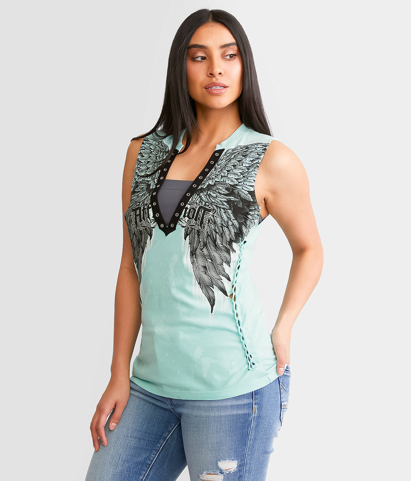 Affliction Age Of Winter Tank Top - Women's Tank Tops in Lt Jade Construction Wash