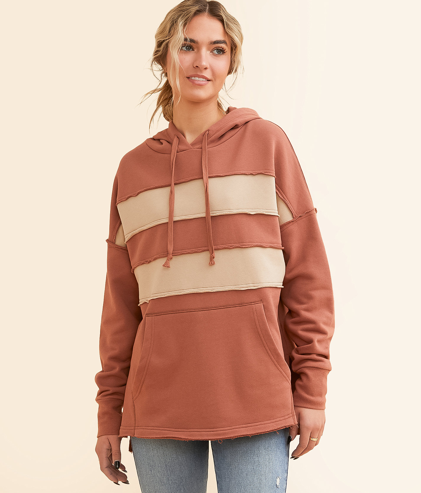 BKE Color Block Hooded Sweatshirt - Women's Sweatshirts in Apple Butter
