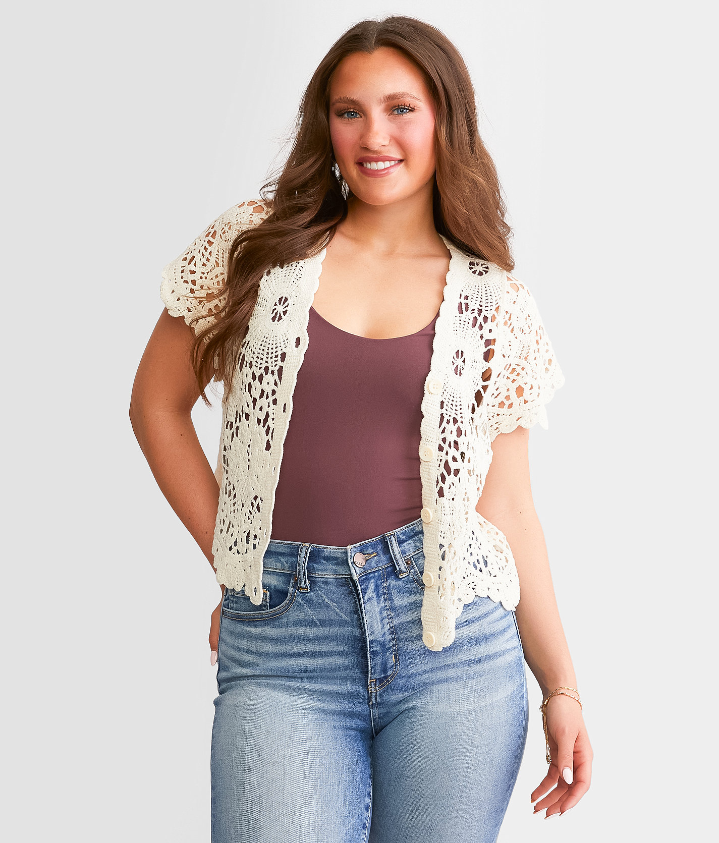 Daytrip Crochet Cardigan Sweater - Women's Sweaters in Natural