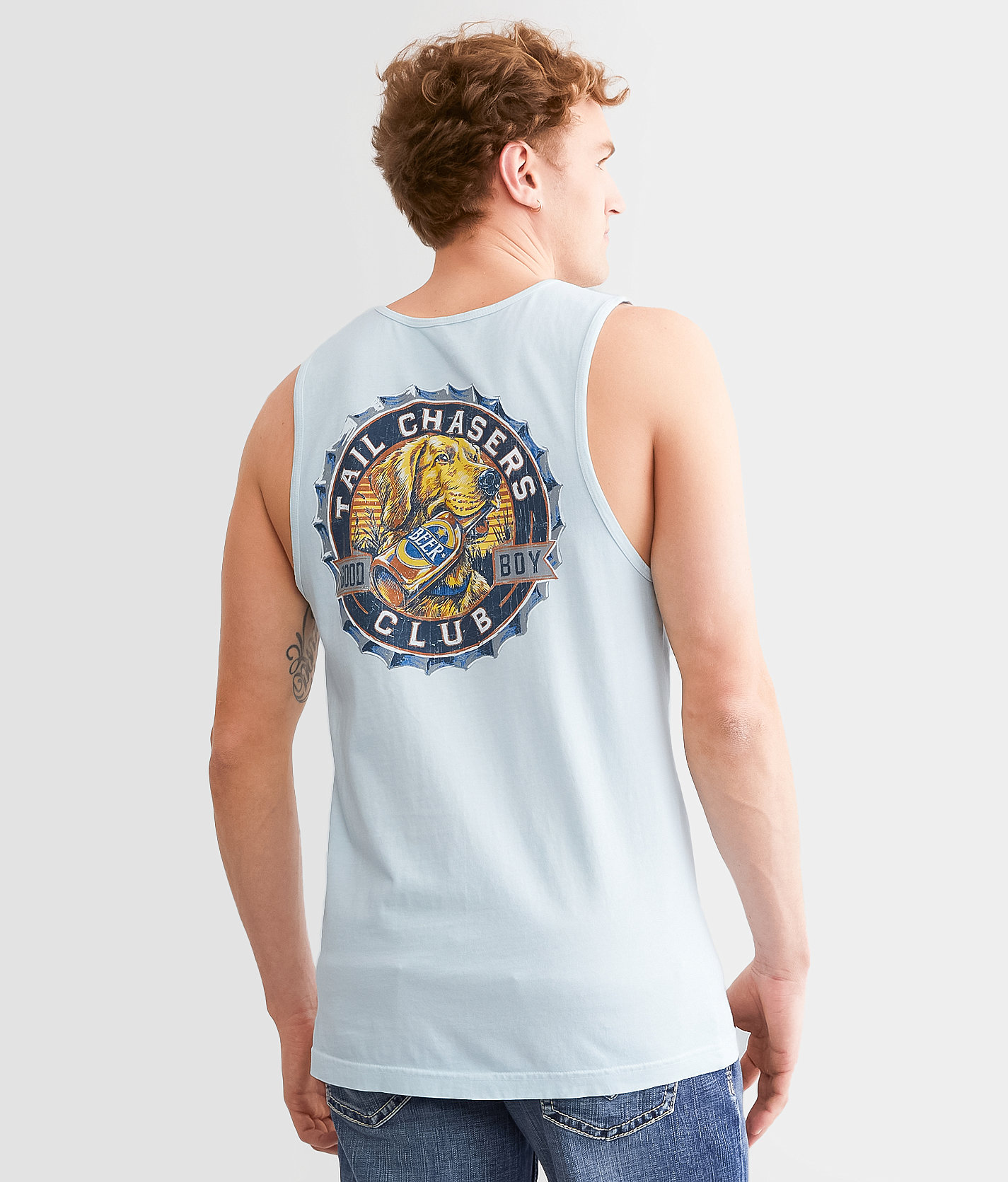 Tail Chasers Club Bottle Cap Tank Top - Men's Tank Tops in Chambray Pigment Dye