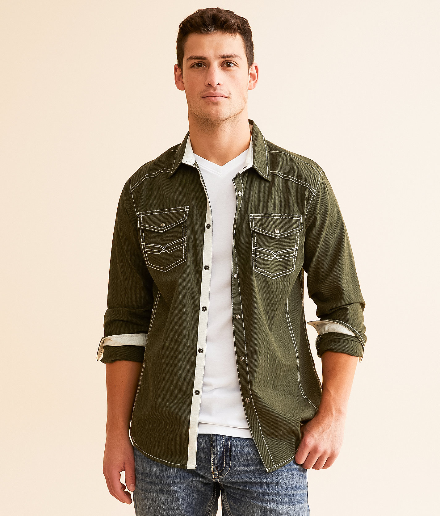 BKE Striped Athletic Shirt - Men's Shirts in Olive