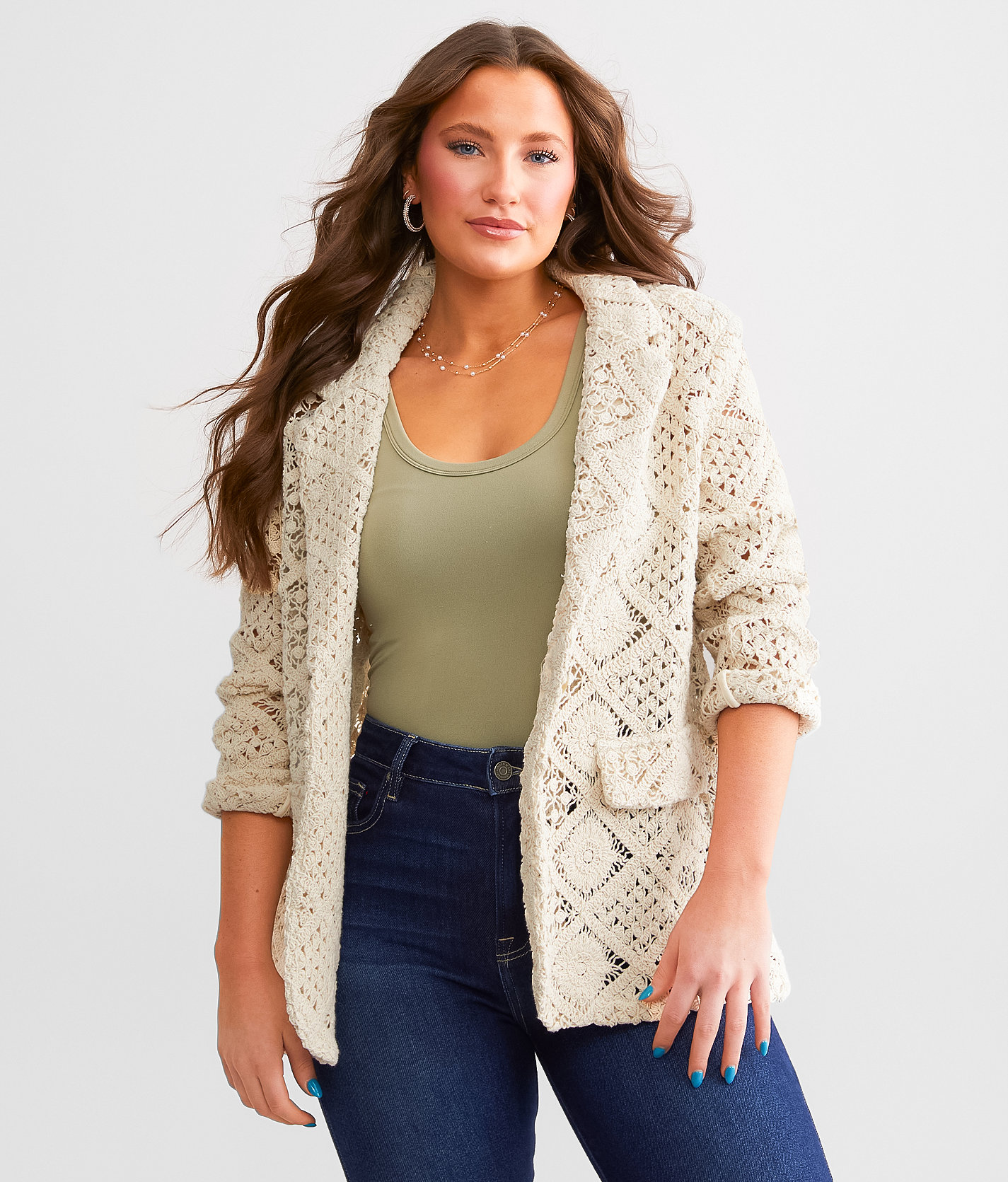 Miss Me Crochet Blazer - Women's Coats & Jackets in Natural