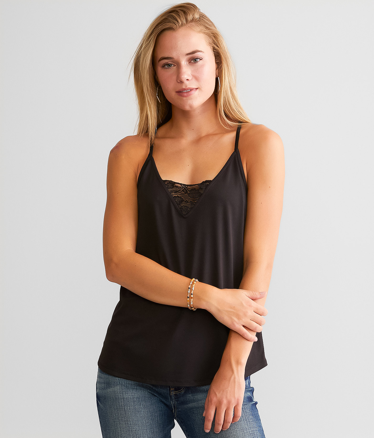 Daytrip Floral Lace Inset Tank Top - Women's Tank Tops in Black