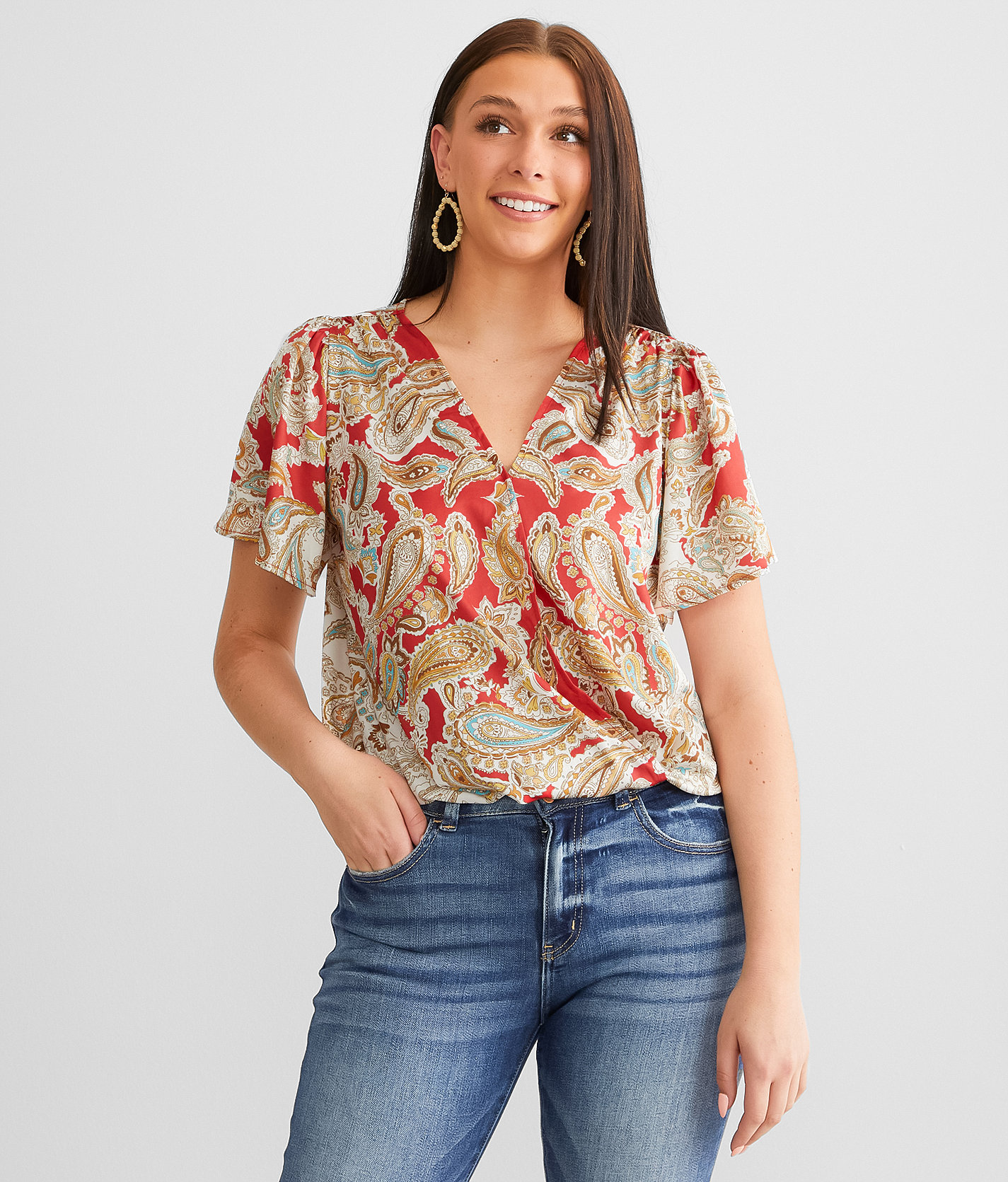 Daytrip Satin Surplice Top - Women's Shirts & Blouses in Multi