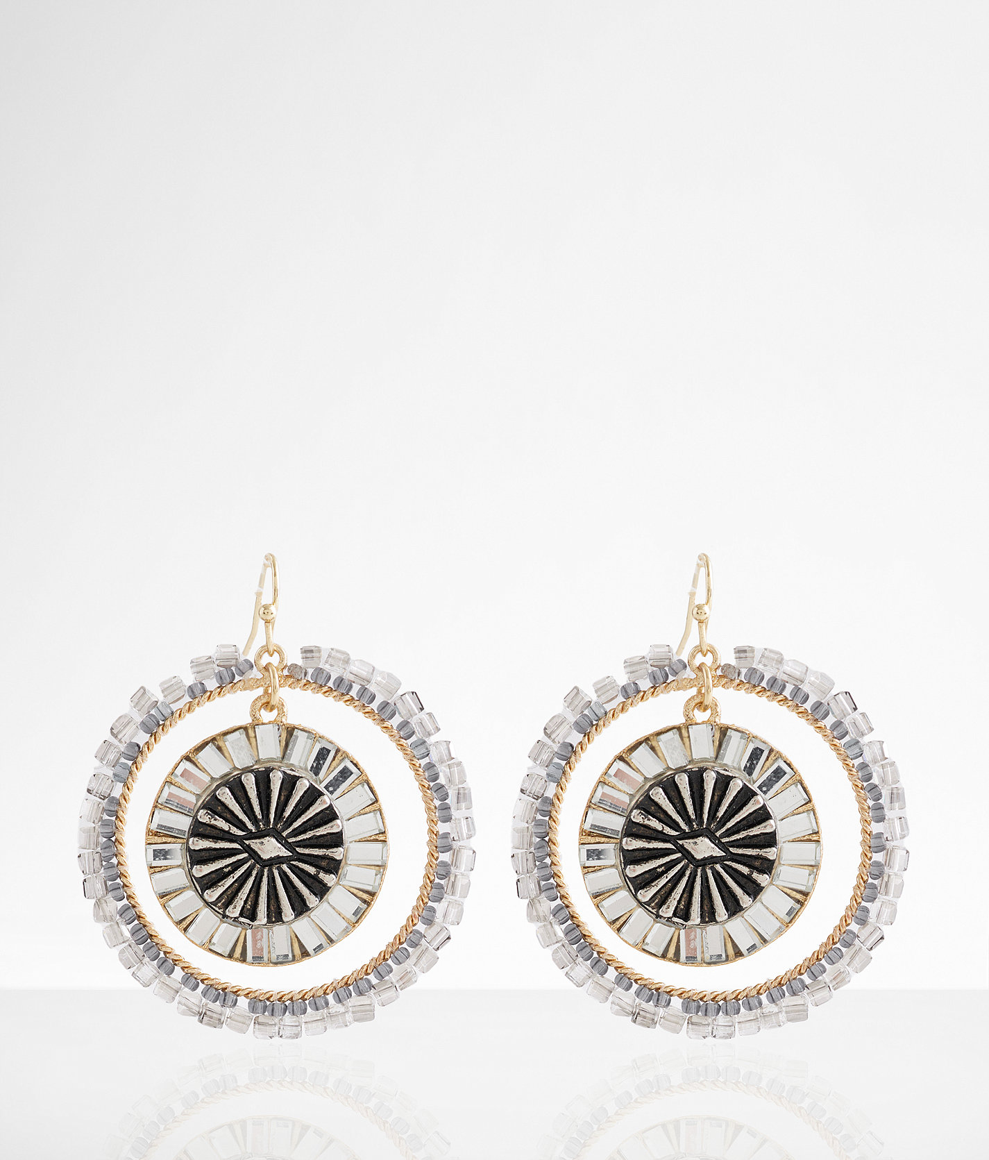 boutique by BKE Beaded Hoop Drop Earring - Women's Jewelry in Grey