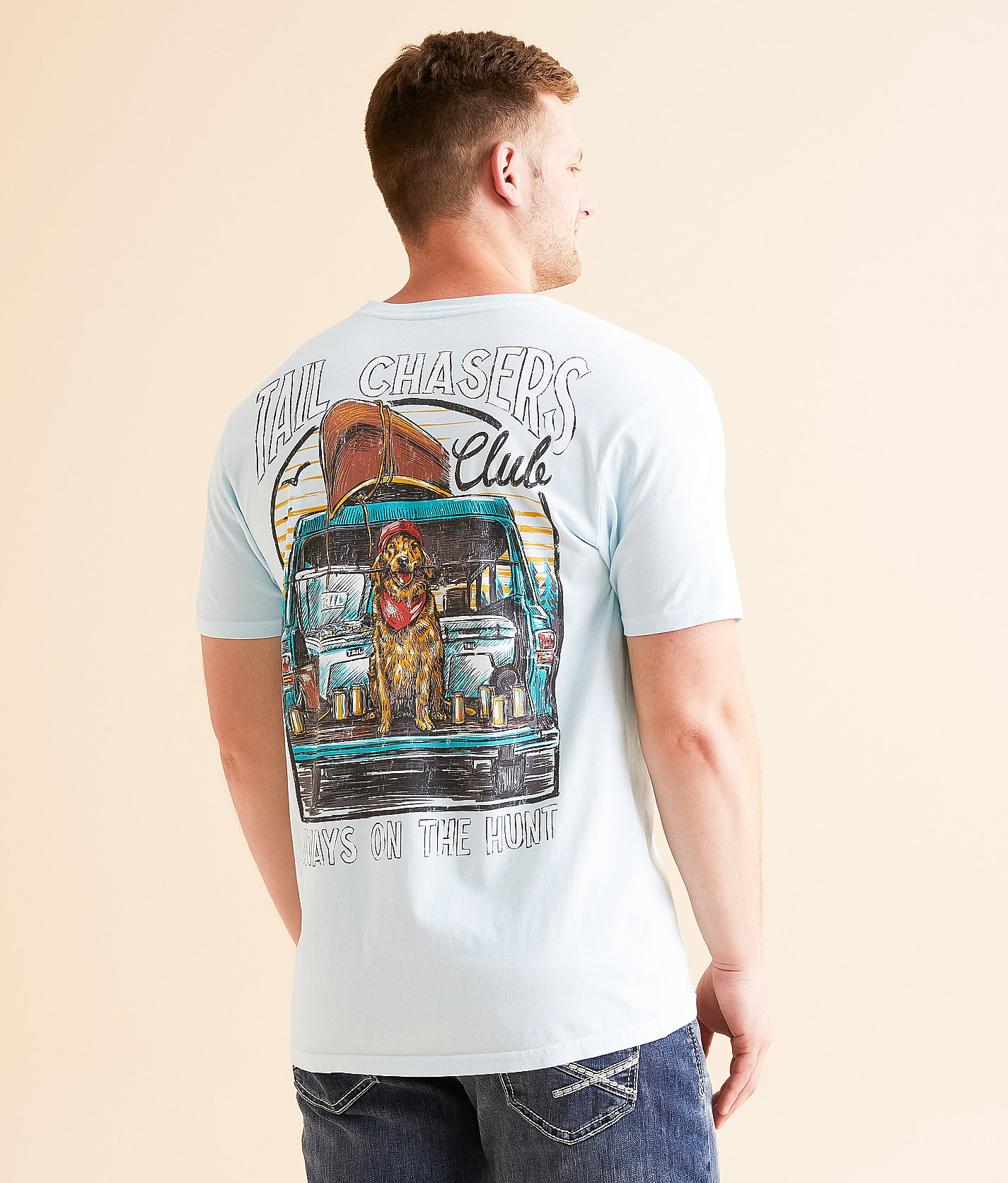 Tail Chasers Club Trunk Dog T-Shirt - Men's T-Shirts in Chambray Pigment Dye
