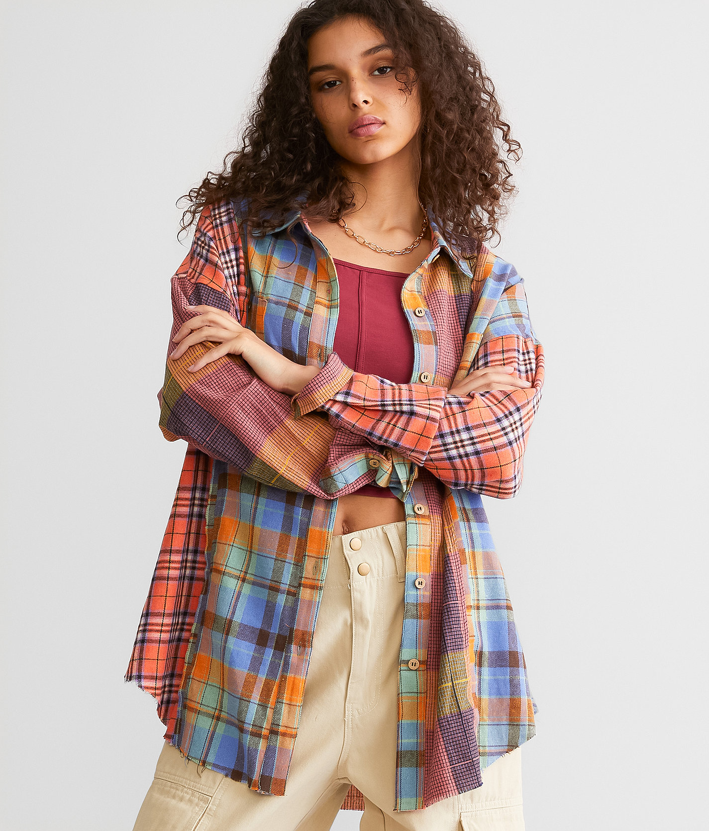 Gilded Intent Mixed Plaid Shirt - Women's Shirts & Blouses in Multi