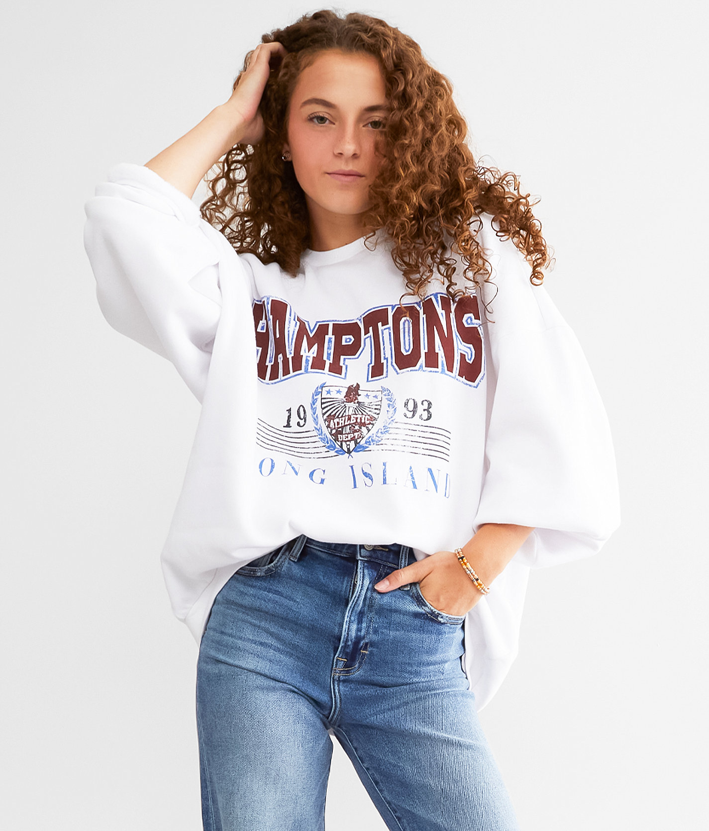 FITZ + EDDI Hamptons Dad Fit Pullover - One Size - Women's Sweatshirts in Stone