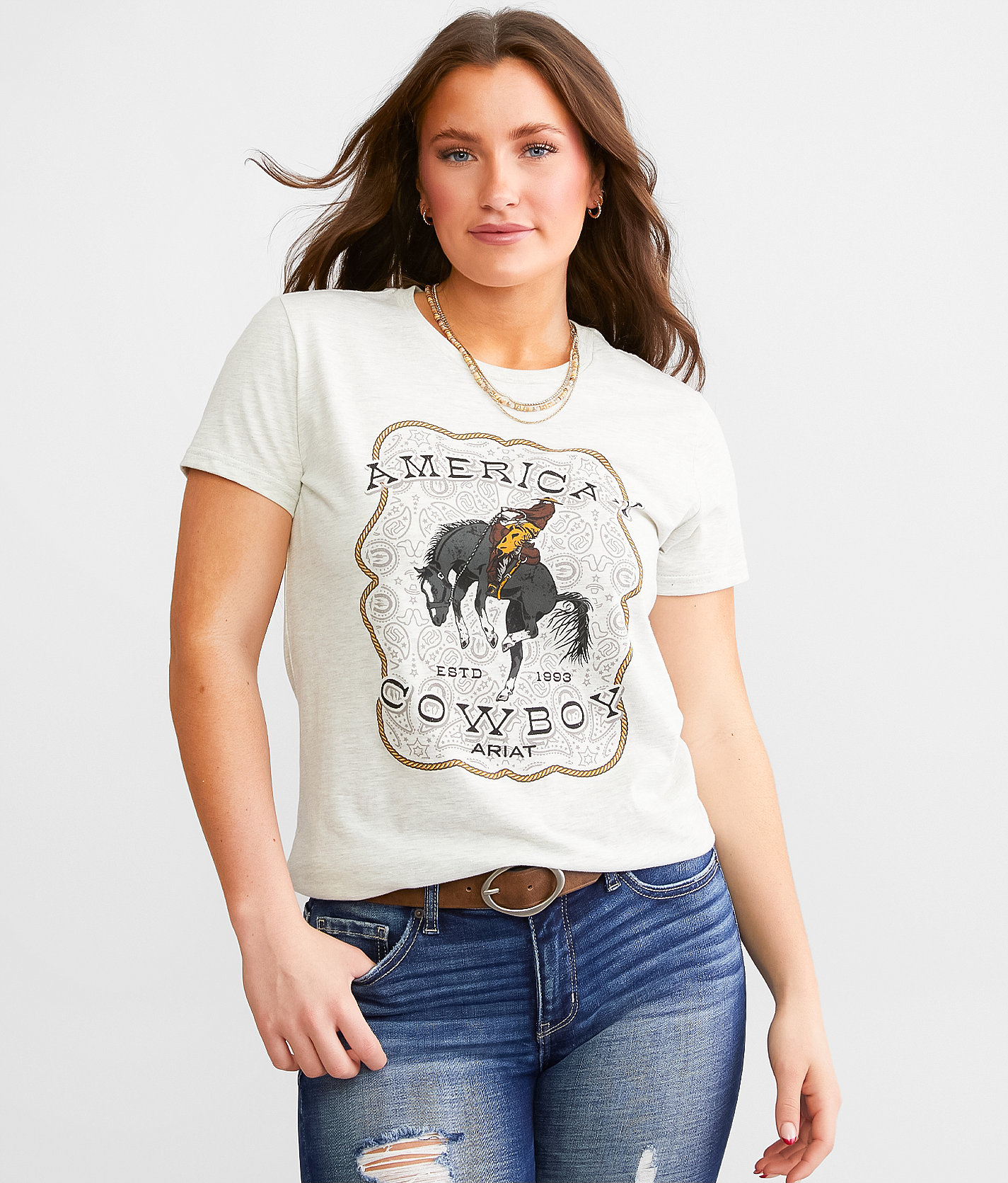 Ariat American Rider T-Shirt - Women's T-Shirts in Oatmeal Heather