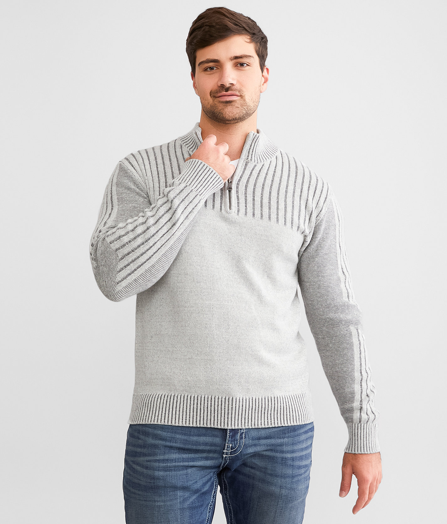 BKE Plated Quarter Zip Sweater - Men's Sweaters in Oatmeal