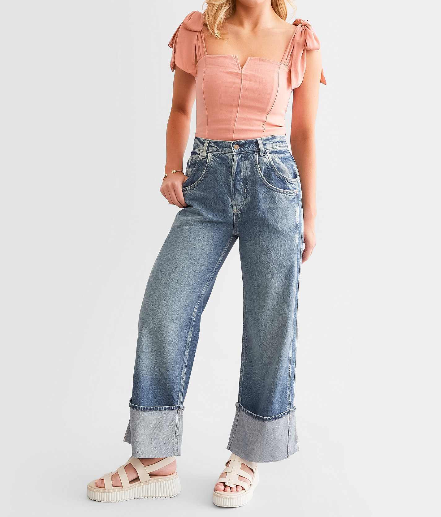 Free People Final Countdown Wide Leg Cuffed Jean - Women's Jeans in Zero