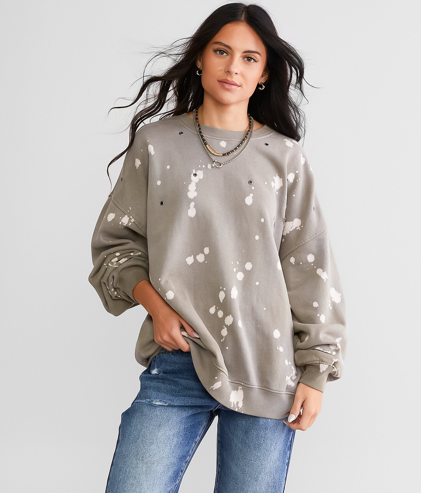 Gilded Intent Bleach Washed Pullover - Women's Sweatshirts in Bungee Cord