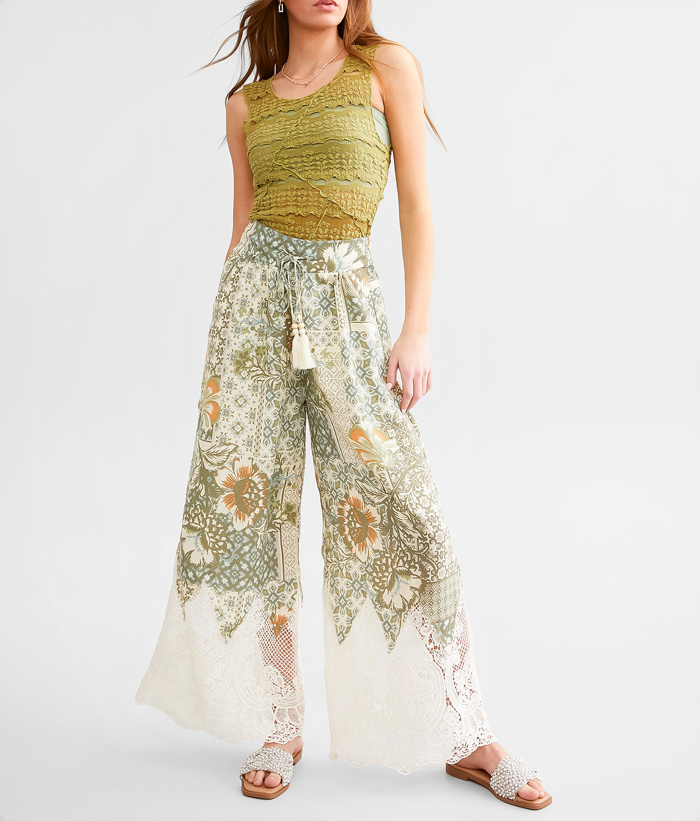 Miss Me Floral Crochet Beach Pant - Women's Pants in Multi Green