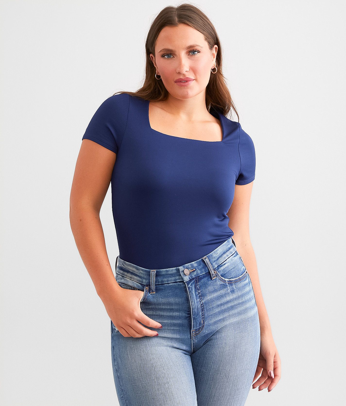 Buckle Black Shaping & Smoothing Ribbed Top - Women's Shirts & Blouses in Dark Navy