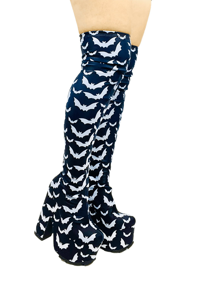 Labyrinth Bat Thigh High Boots [BLACK/WHITE]