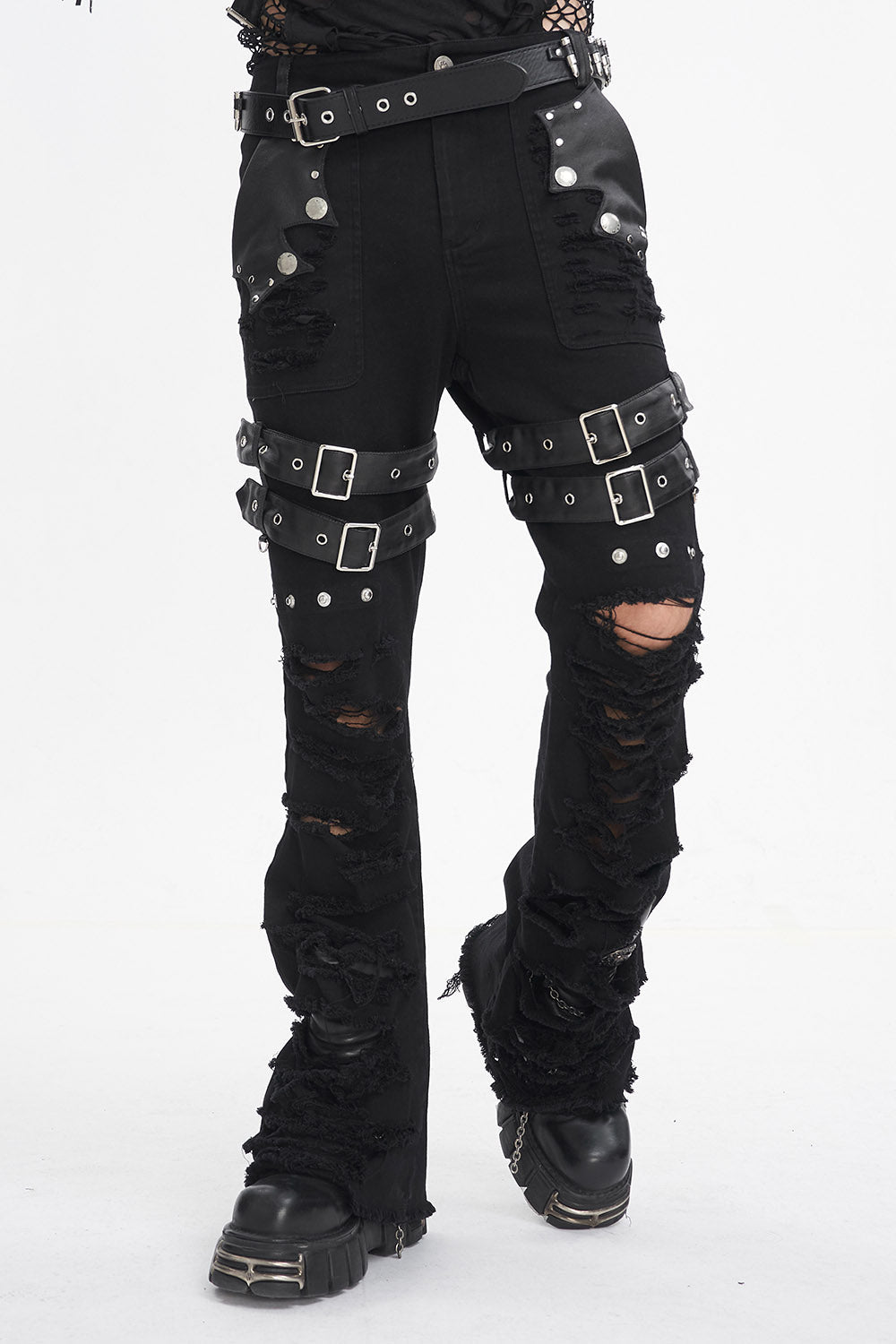 Batwing Pocket Ripped Punk Pants