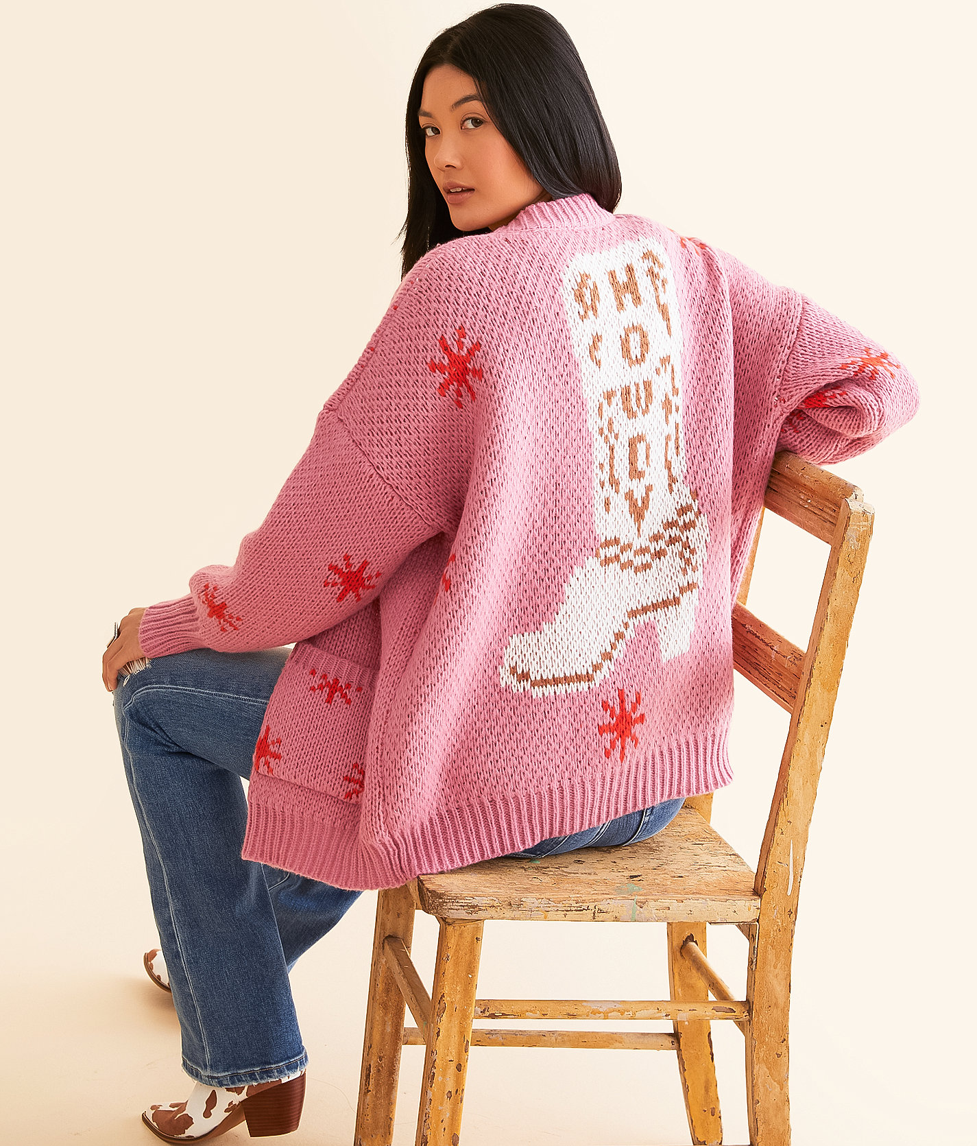 Bailey Rose Western Oversized Cardigan Sweater - Women's Sweaters in Pink