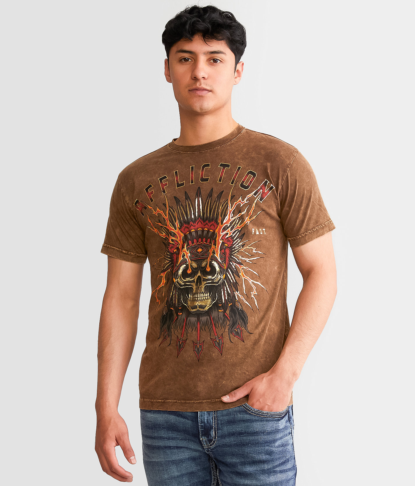 Affliction Electric Plains T-Shirt - Men's T-Shirts in Dark Tobacco Lava Wash