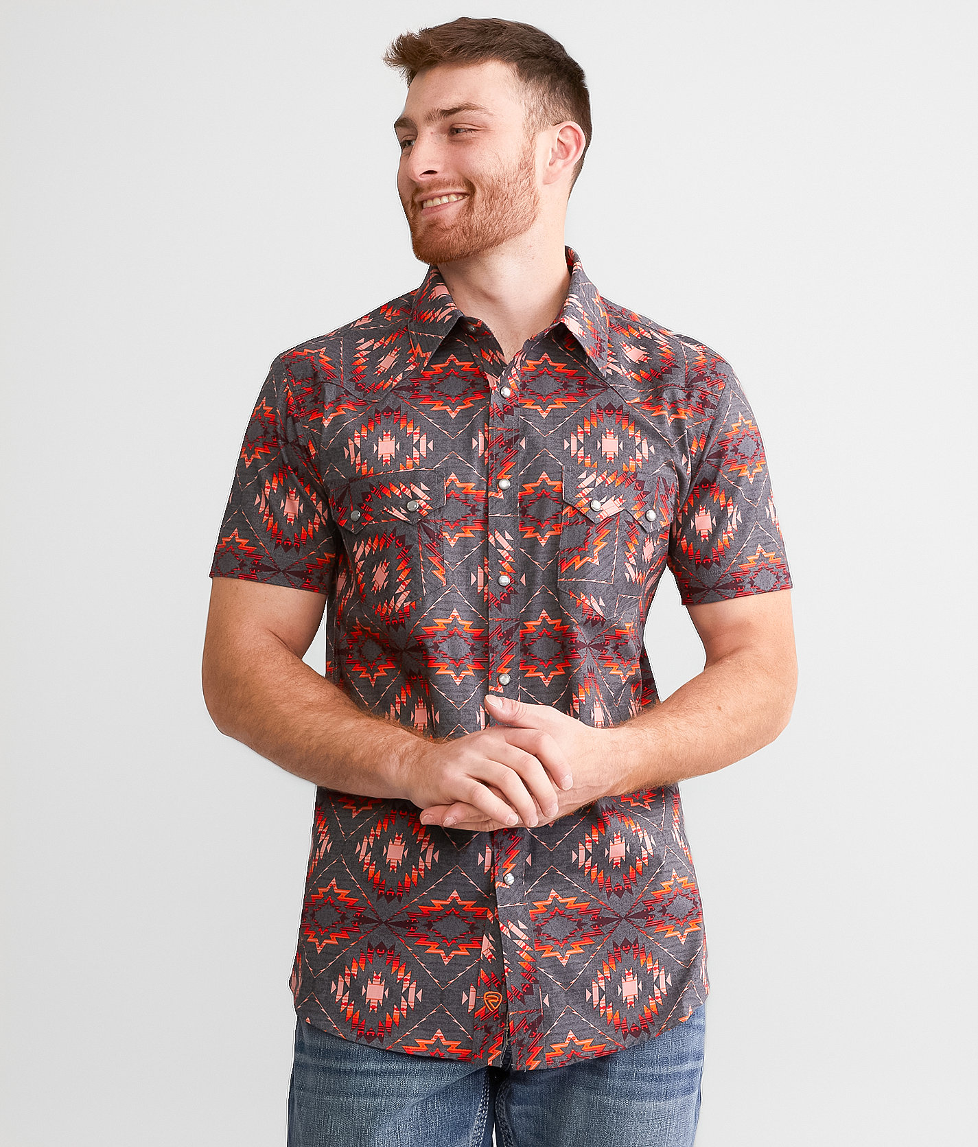 Rock & Roll Denim Aztec Stretch Shirt - Men's Shirts in Orange