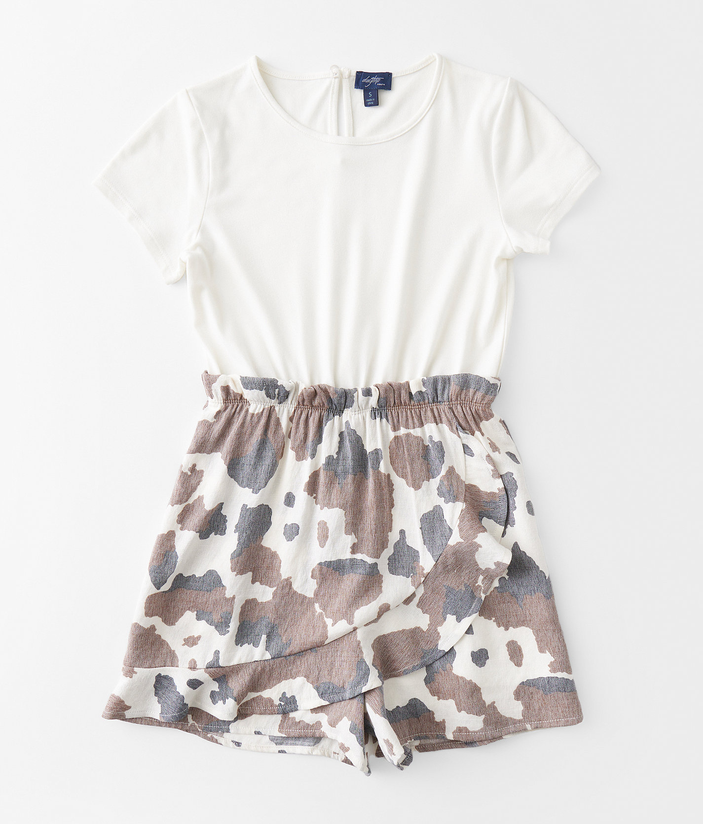 Girls - Daytrip Cow Print Romper - Girl's Rompers & Jumpsuits in Ivory Black Brown