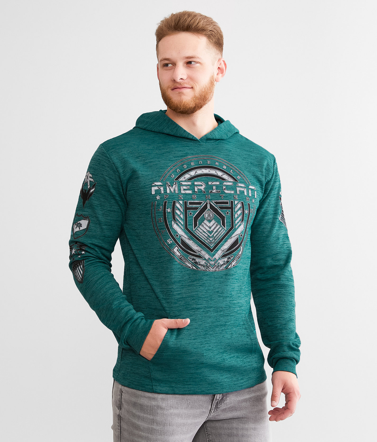 American Fighter Longrun Hoodie - Men's Sweatshirts in Hydro Deep Teal