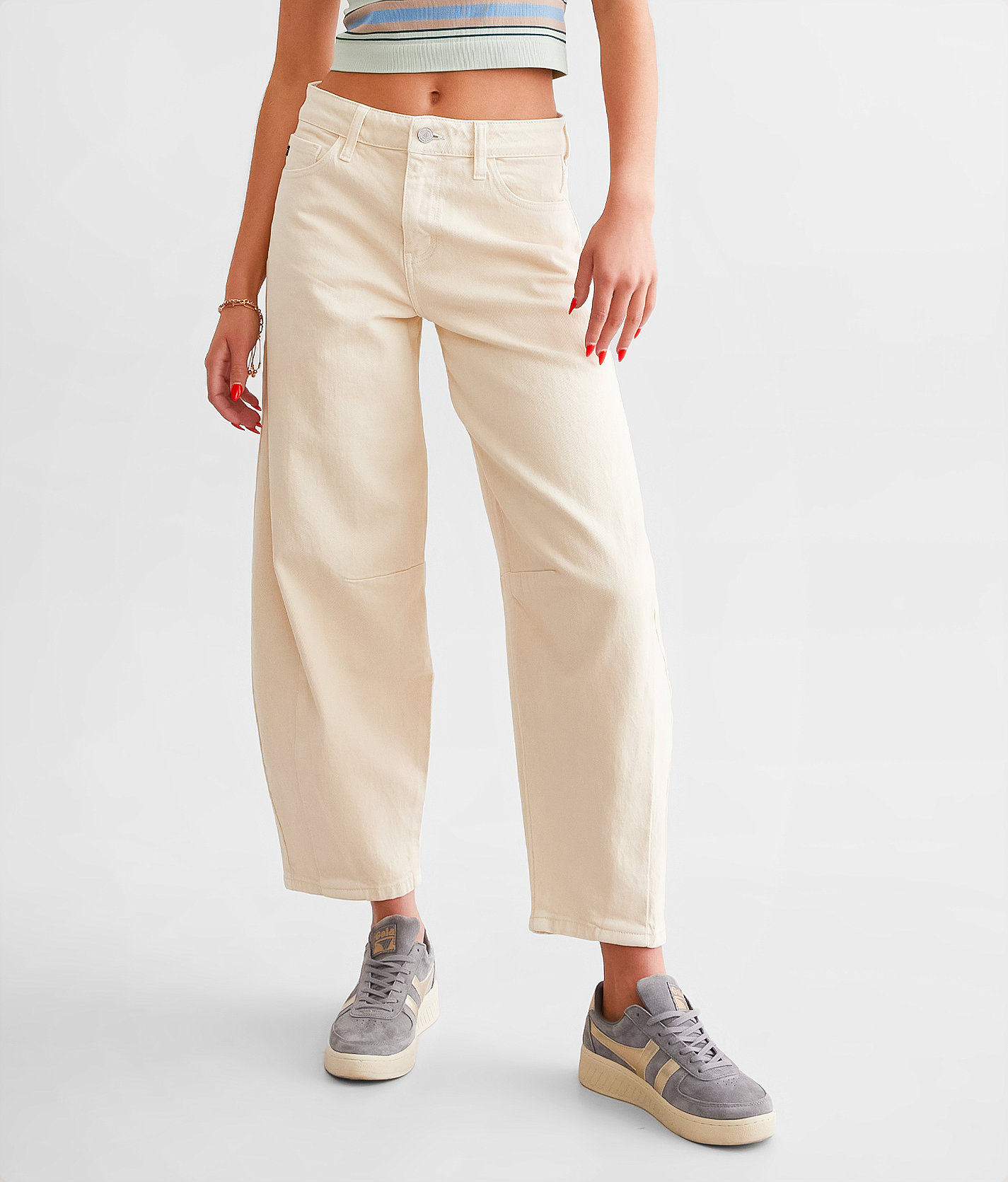 KanCan High Rise Horseshoe Barrel Stretch Jean - Women's Jeans in Ivory