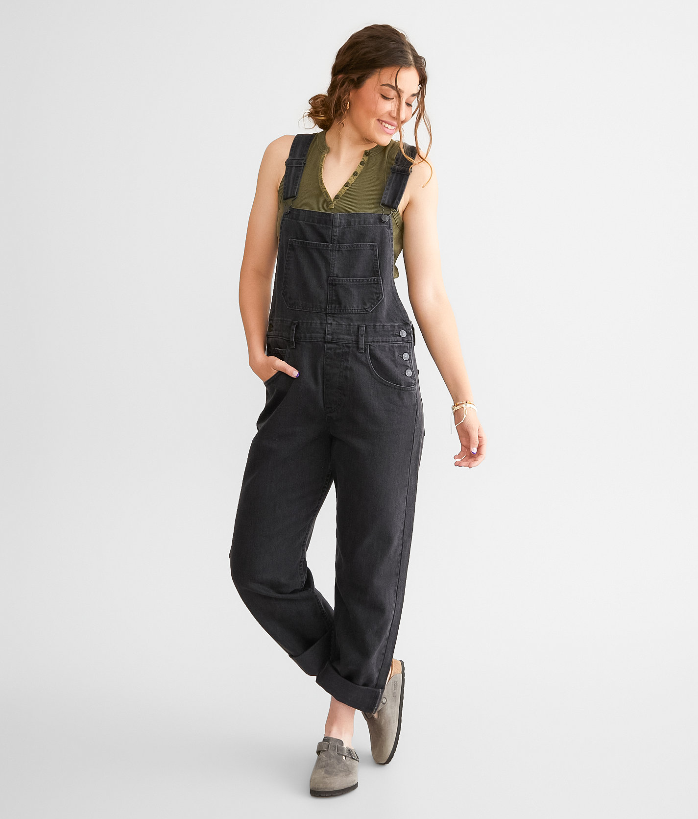 Free People Ziggy Denim Cuffed Overalls - Women's Rompers & Jumpsuits in Mineral Black