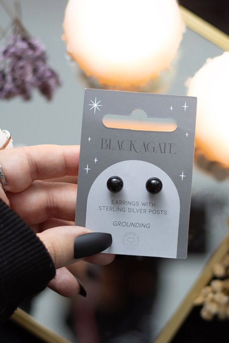 Black Agate Semi Precious Crystal Earrings