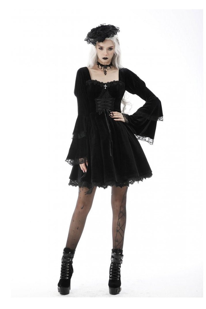 Black Flame Flared Gothic Dress