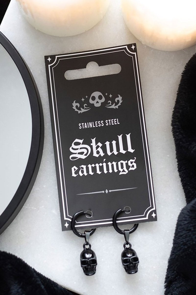 Black Stainless Steel Skull Earrings