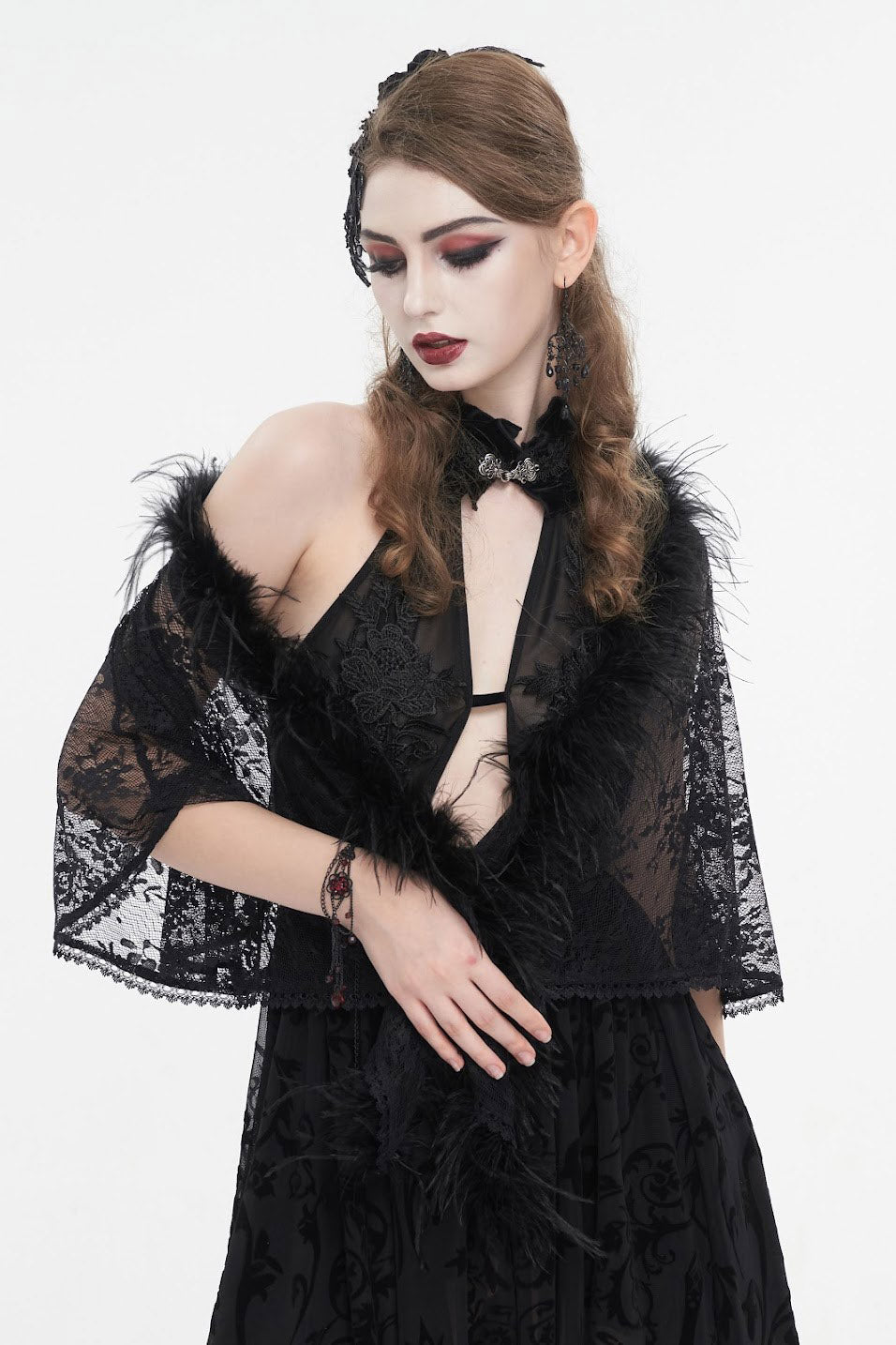 Black Vampress Lace Capelet