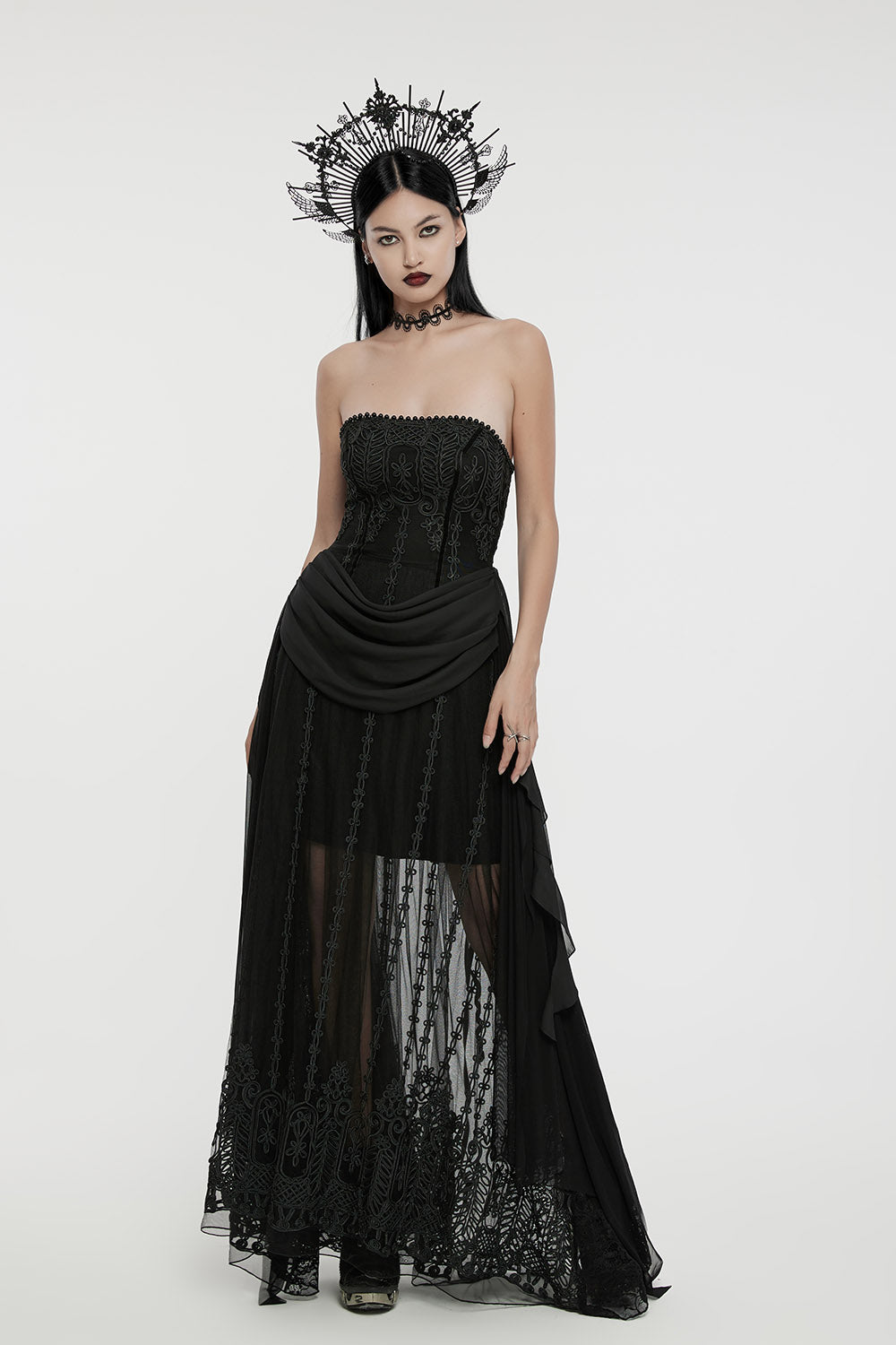 Gathered Gloom Draped Corset Gown